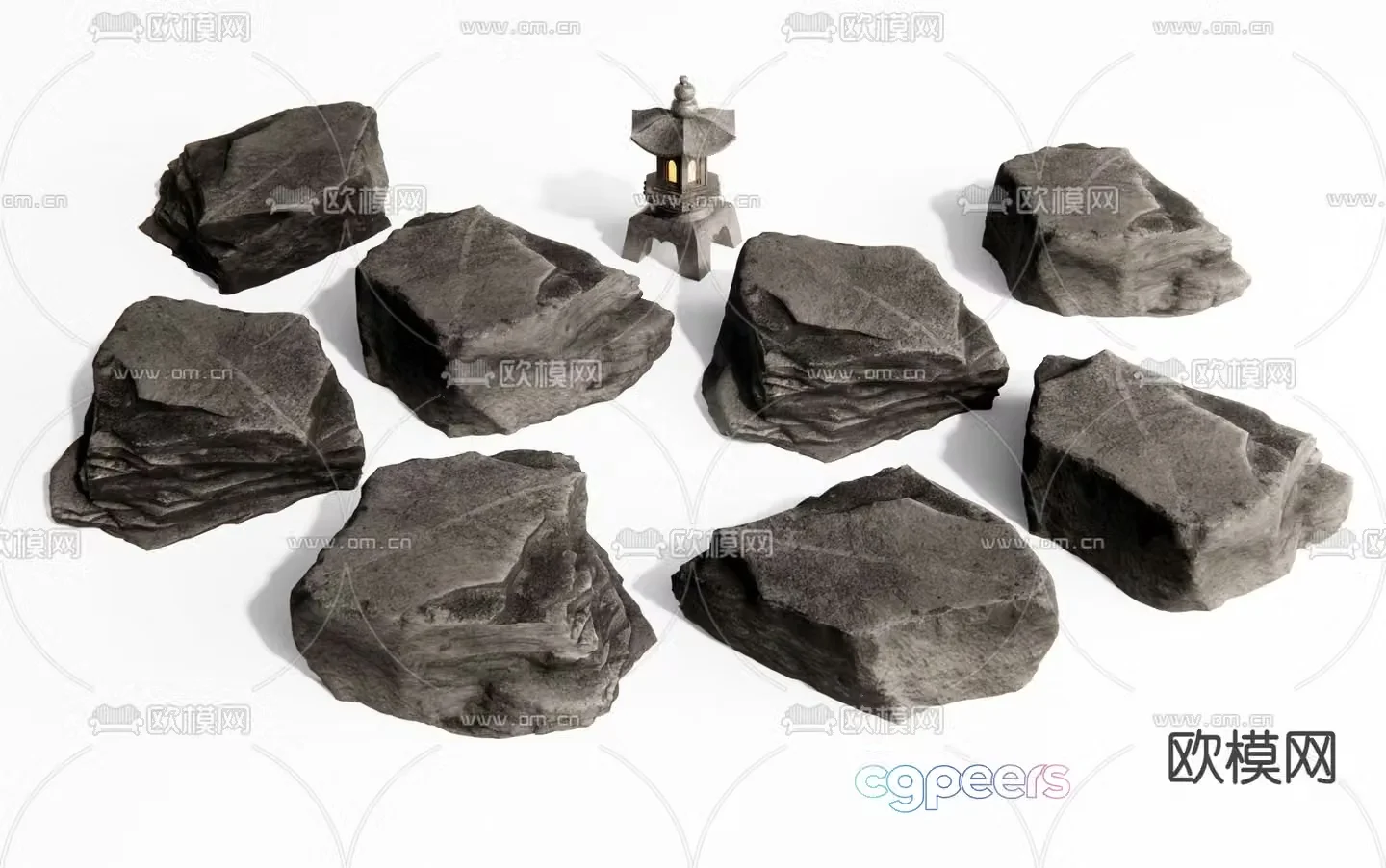 Landscape stone black stone setting stone courtyard stone 3d model