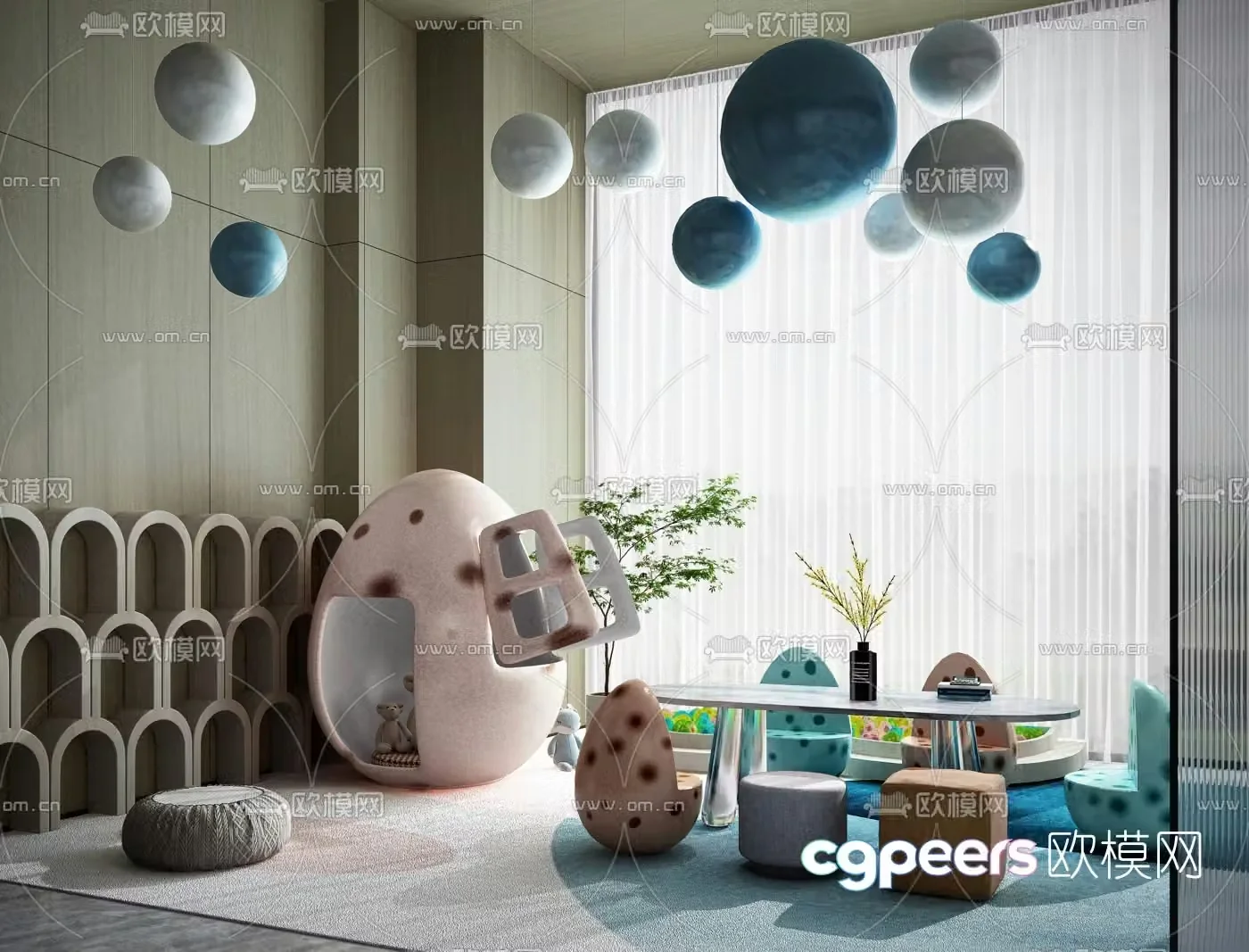 Modern children’s table and chair 3d model