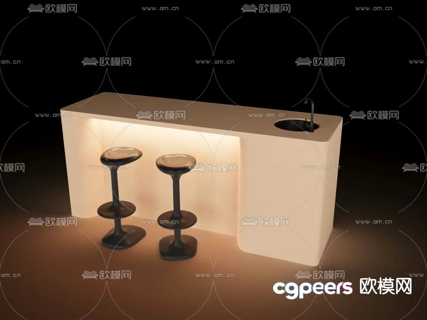 Cream style bar island table 3D model