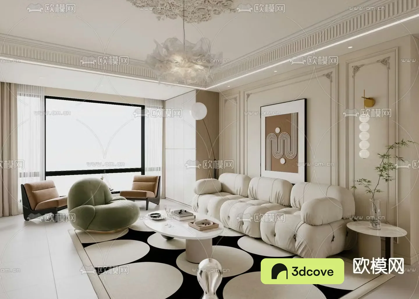 French living room and restaurant creamy style living room and restaurant
