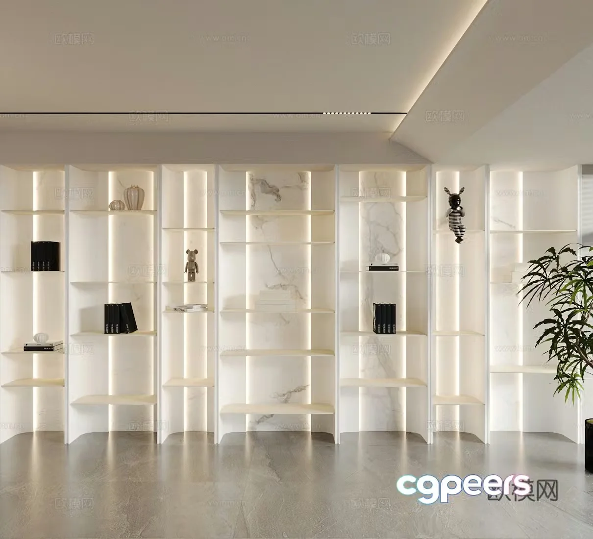 Modern Italian storage rack light luxury Italian decorative rack marble layer rack wall-mounted bookshelf 3D model