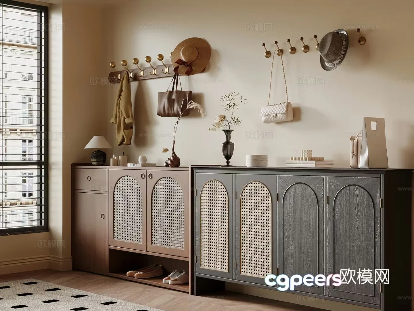 French medieval style shoe cabinet 3D model
