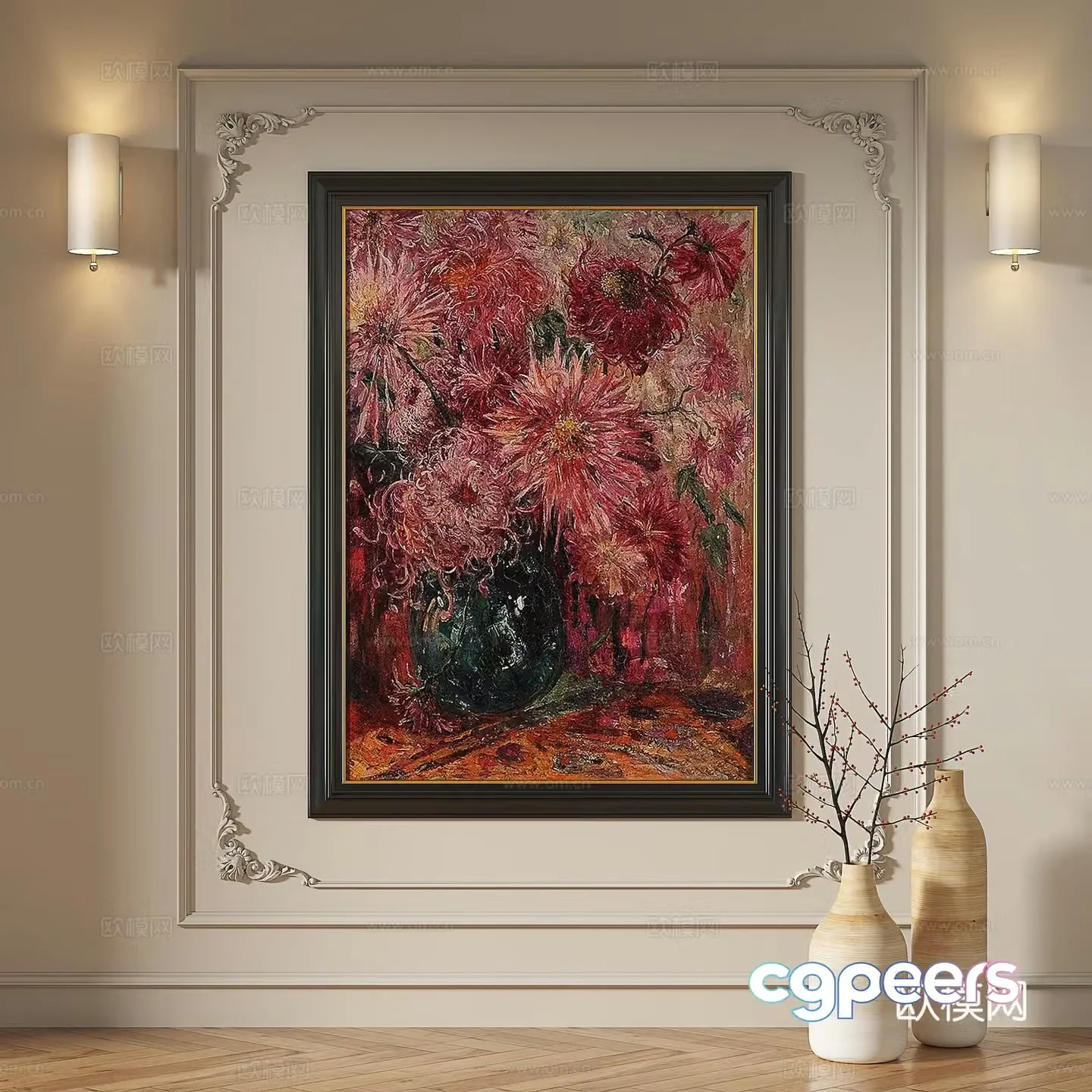 French retro medieval modern oil painting light luxury simple abstract decorative painting 3d model