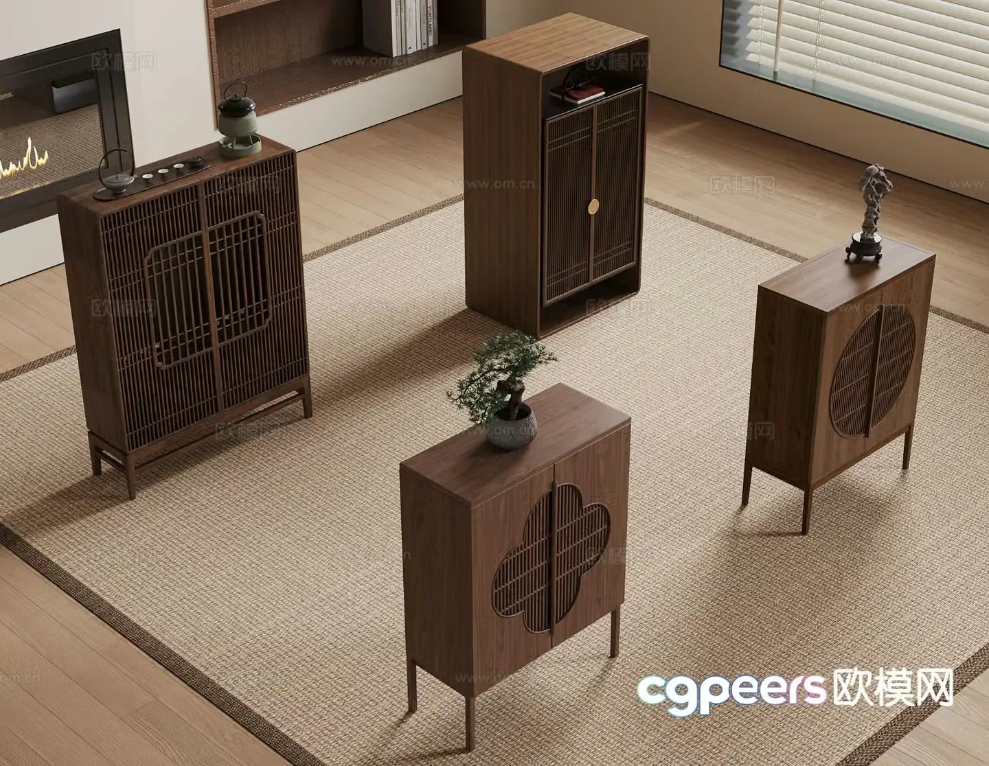 New Chinese style entrance cabinet 3D model