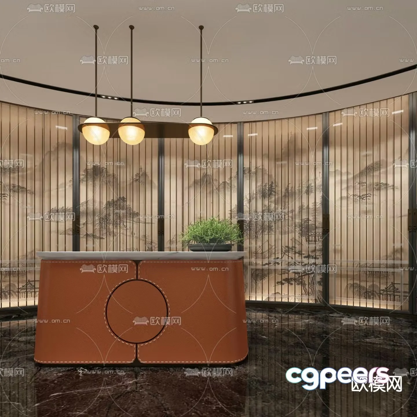 New Chinese style front desk reception desk service desk 3d model
