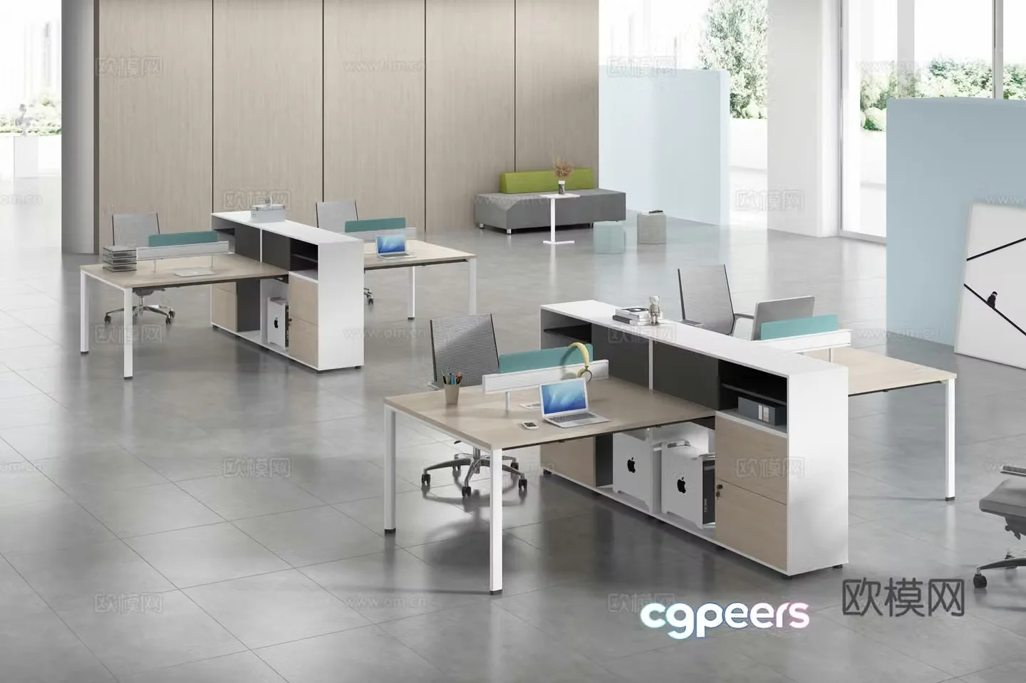 Working equipment office space office office area staff desk and chair 3d model