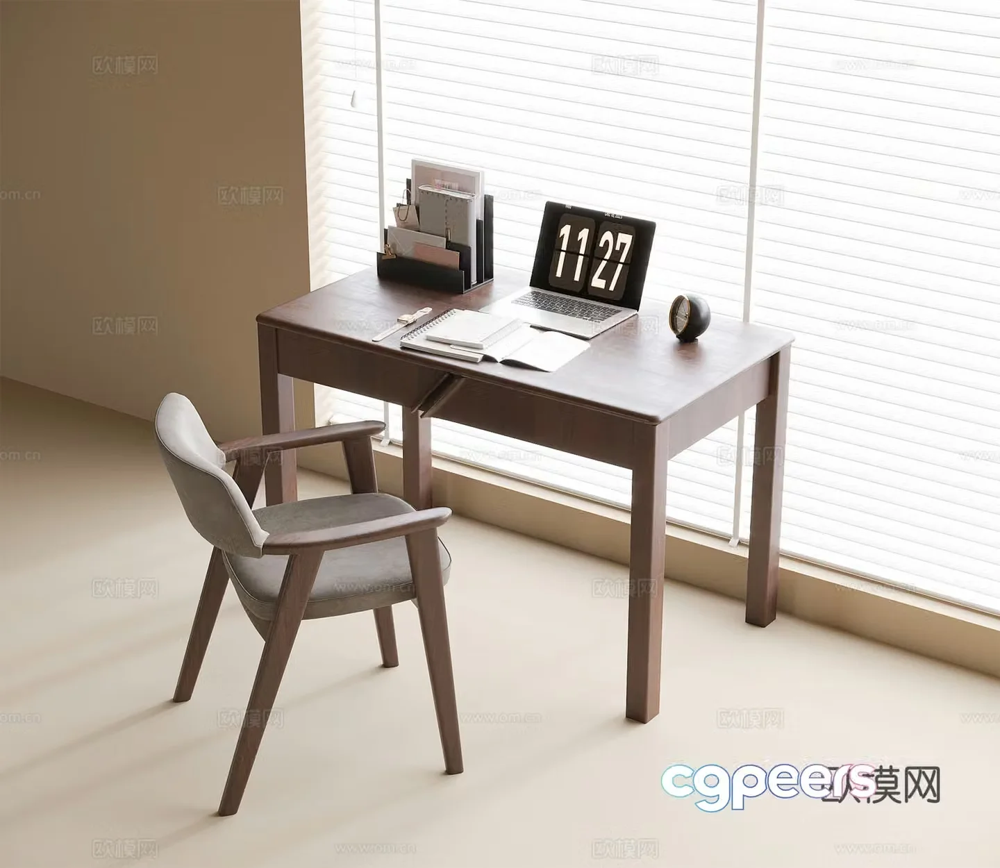 Modern desk and chair Book chair Desk ornament 3d model