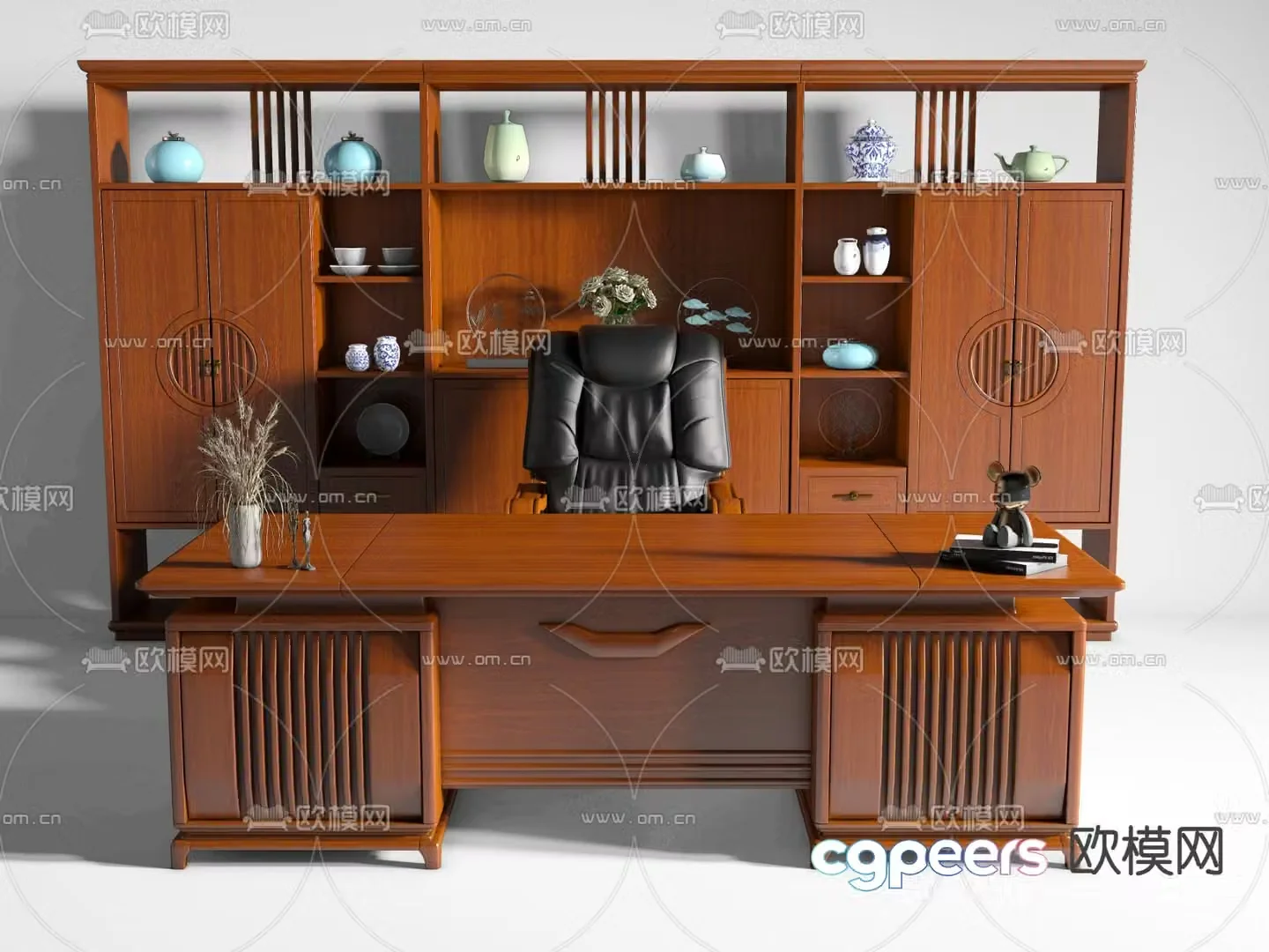 New Chinese style office boss desk and chair combination 3D model