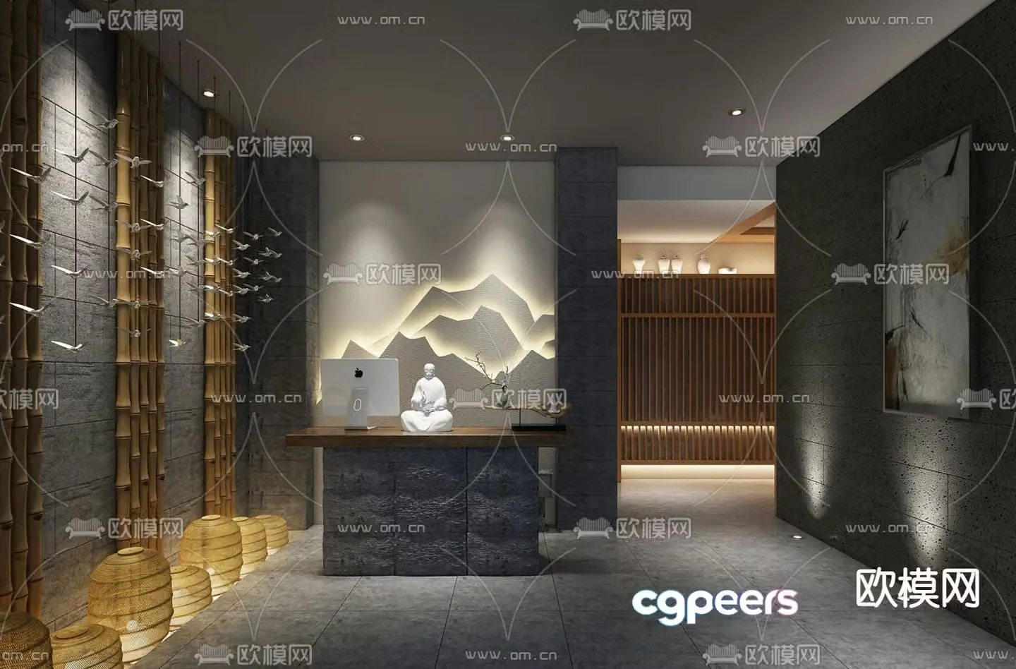 New Chinese style front desk 3d model
