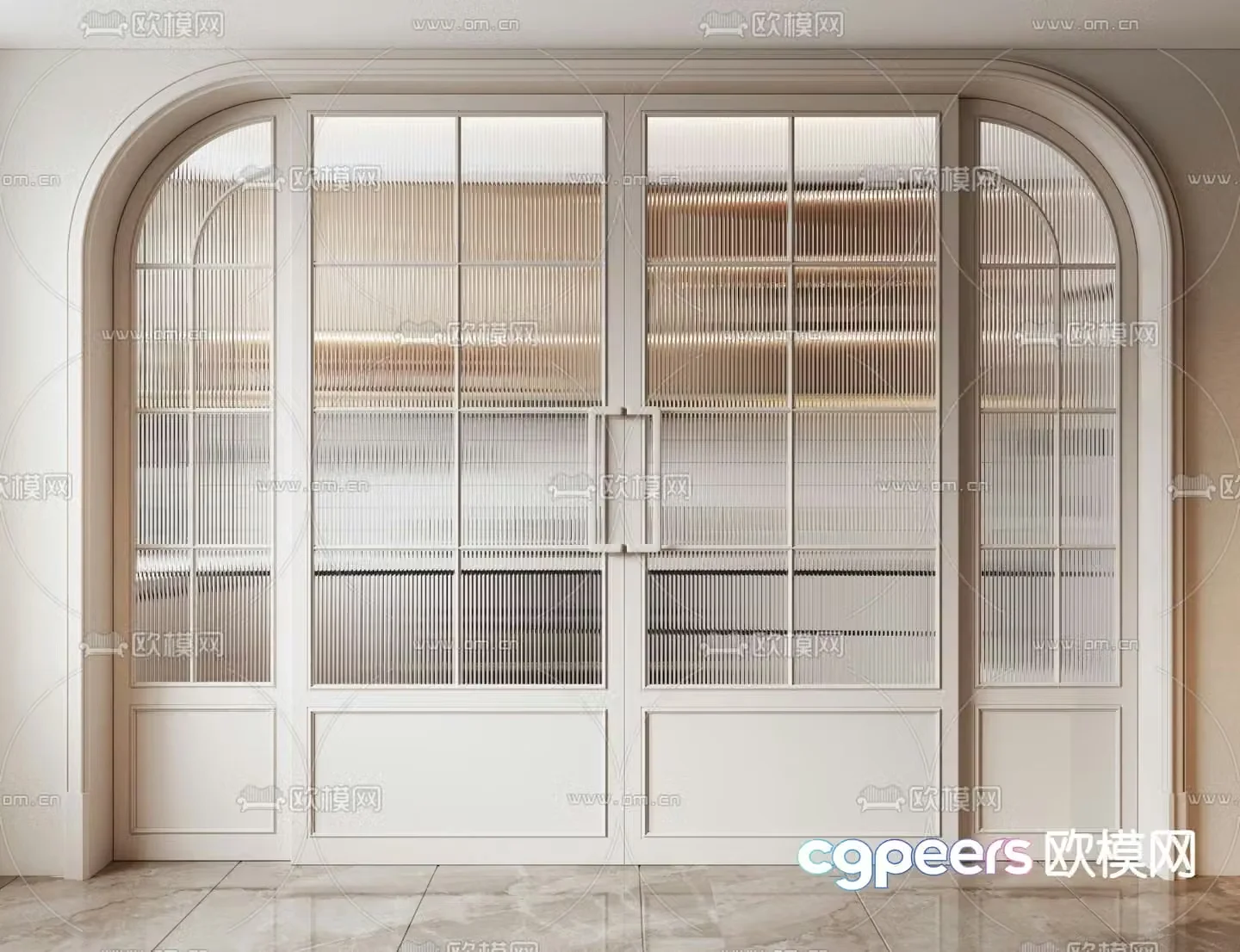 French glass door kitchen and bathroom door sliding door 3D model