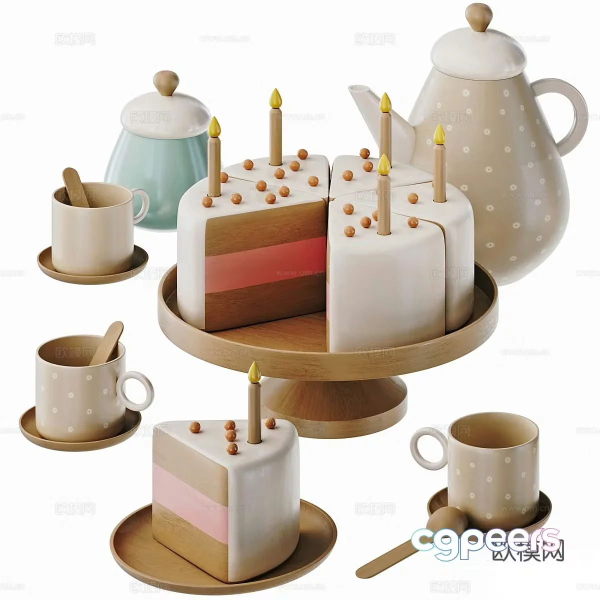 Modern cream style children’s toys wooden plate 3d model
