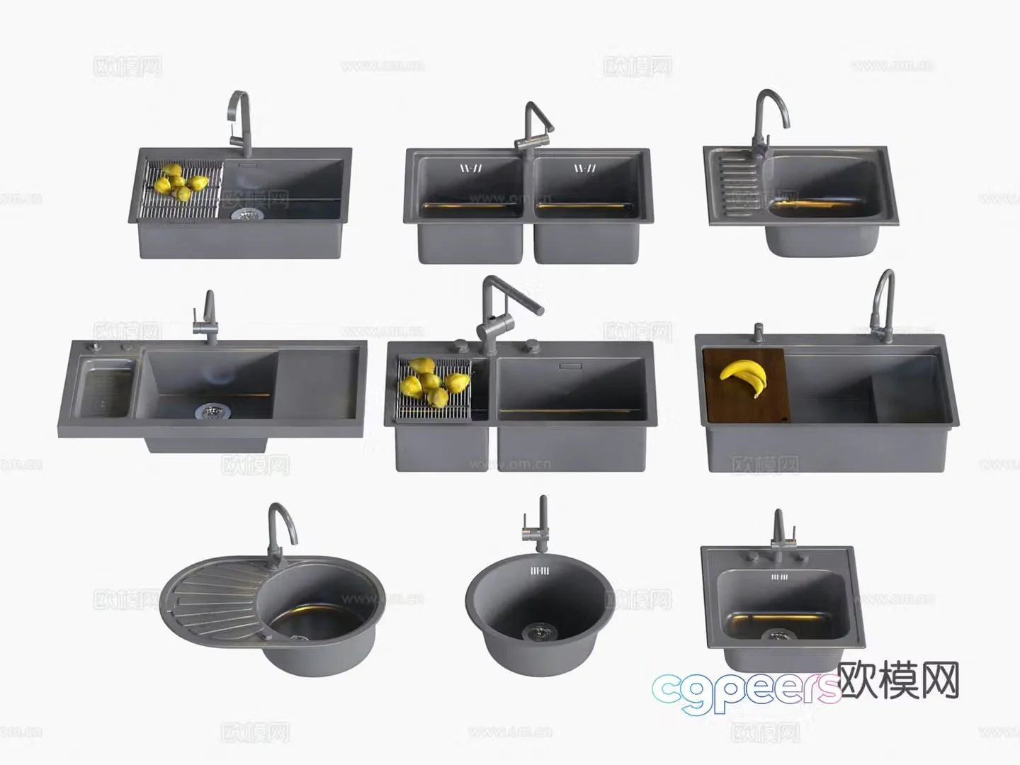 Modern kitchen wash basin dishwasher sink single basin and double basin faucet 3D model