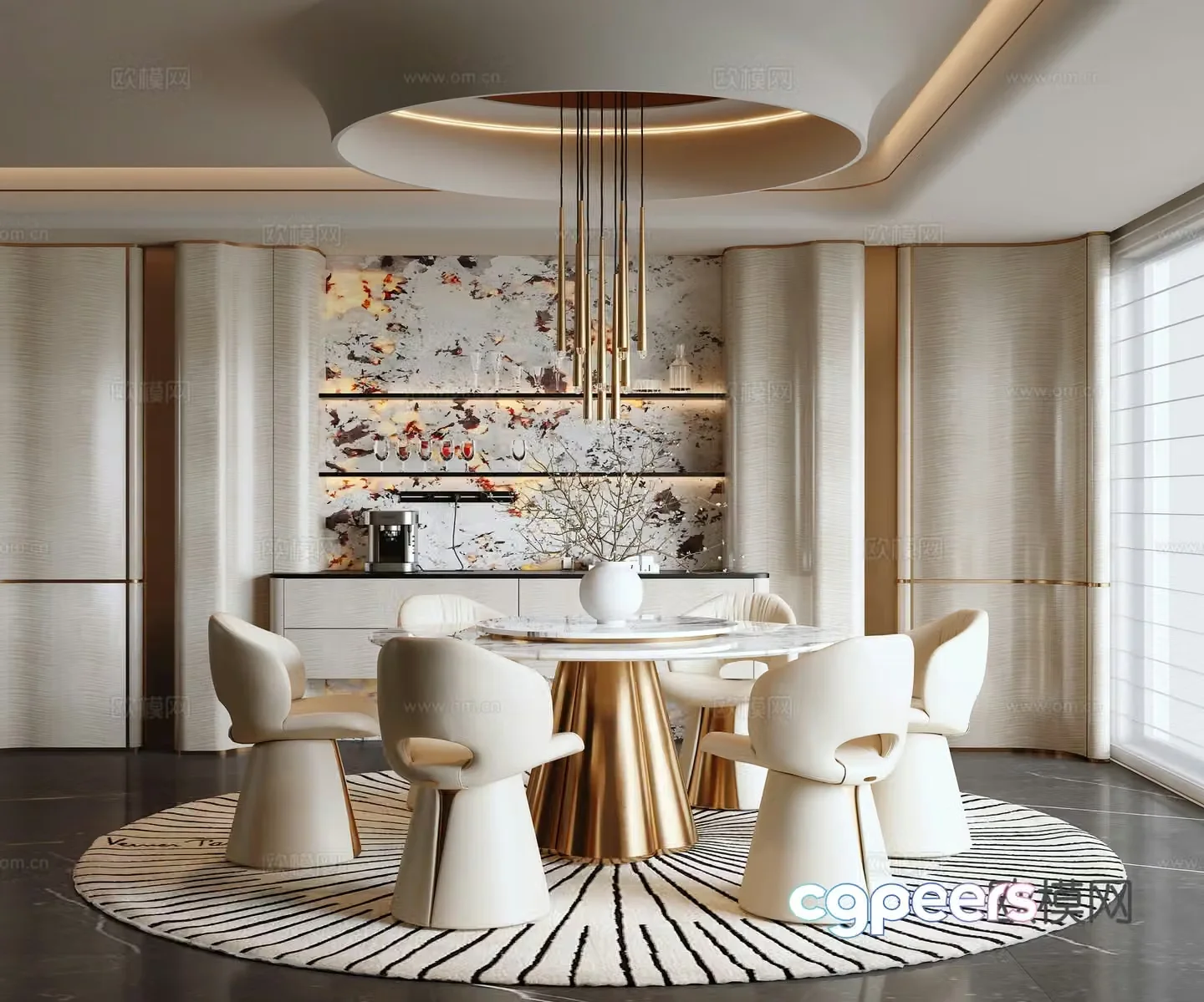 Modern light luxury restaurant 3D model