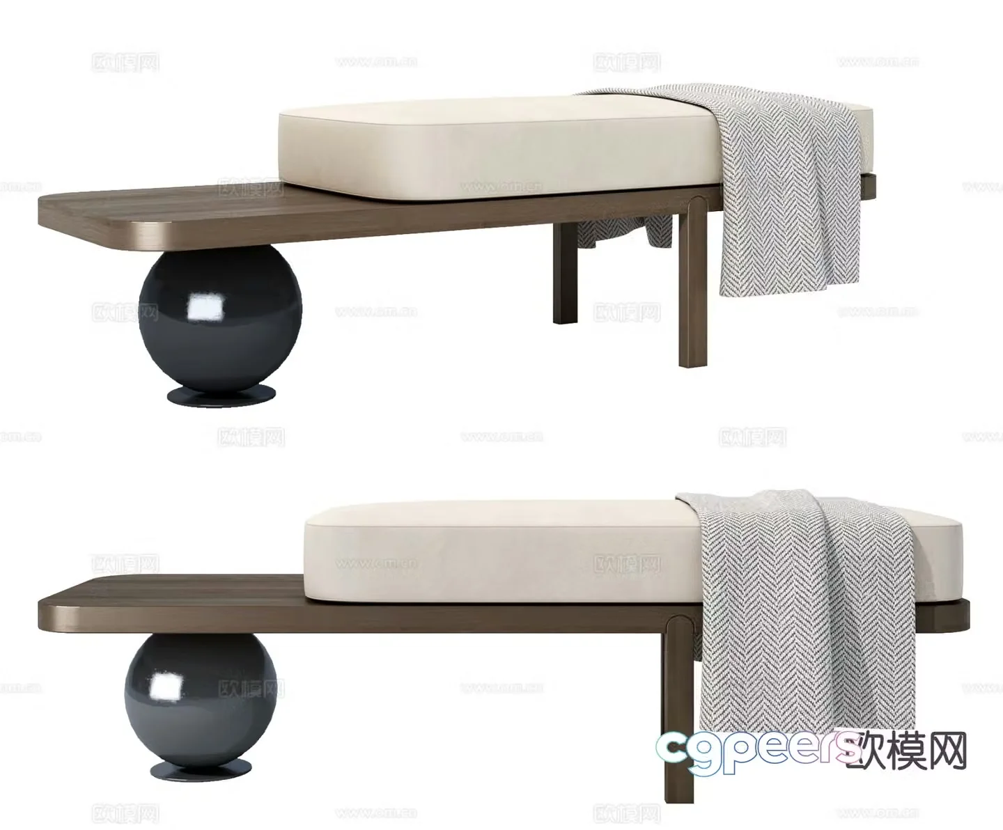 Wabi-sabi style bench bed end stool shoe changing stool couch 3D model