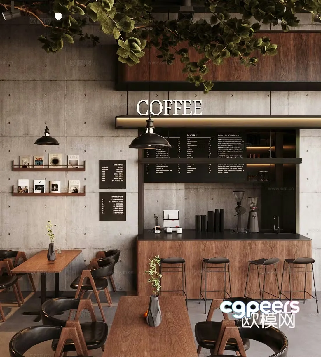 Log-wind coffee shop operating table milk tea shop workbench restaurant water bar coffee shop workbench 3D model