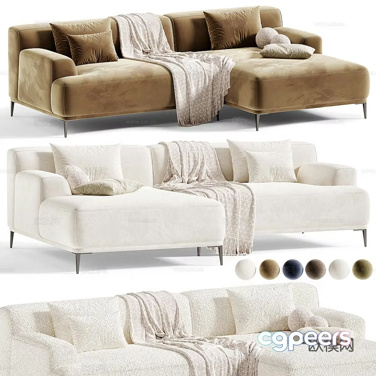 Modern Italian cream style fabric corner sofa 3d model
