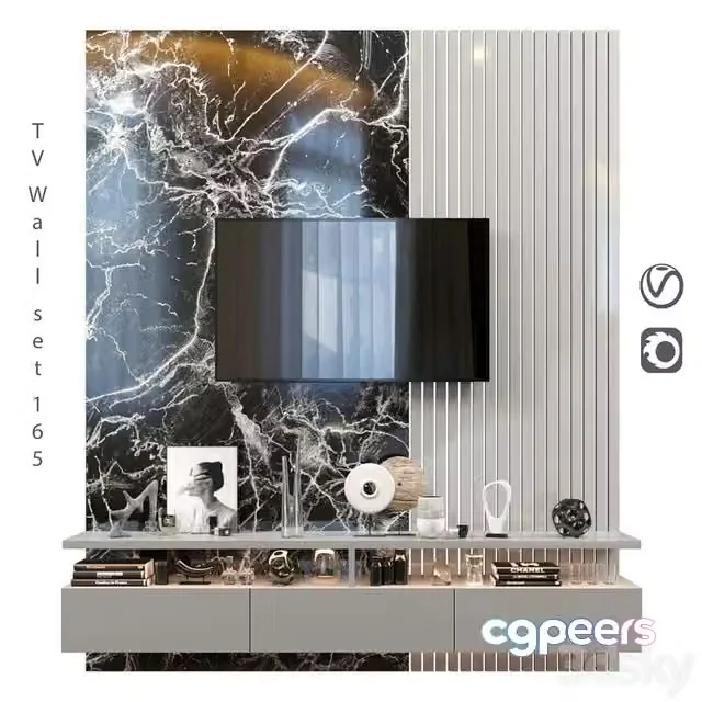 3ds Max Free – TV Wall set 165