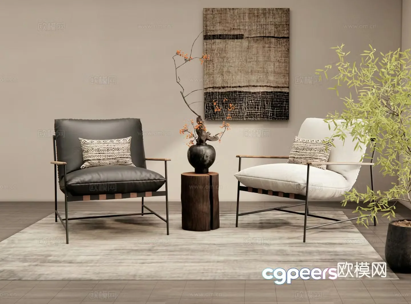 Modern leisure chair recliner single sofa leisure table and chair houseplant potted plant 3D model