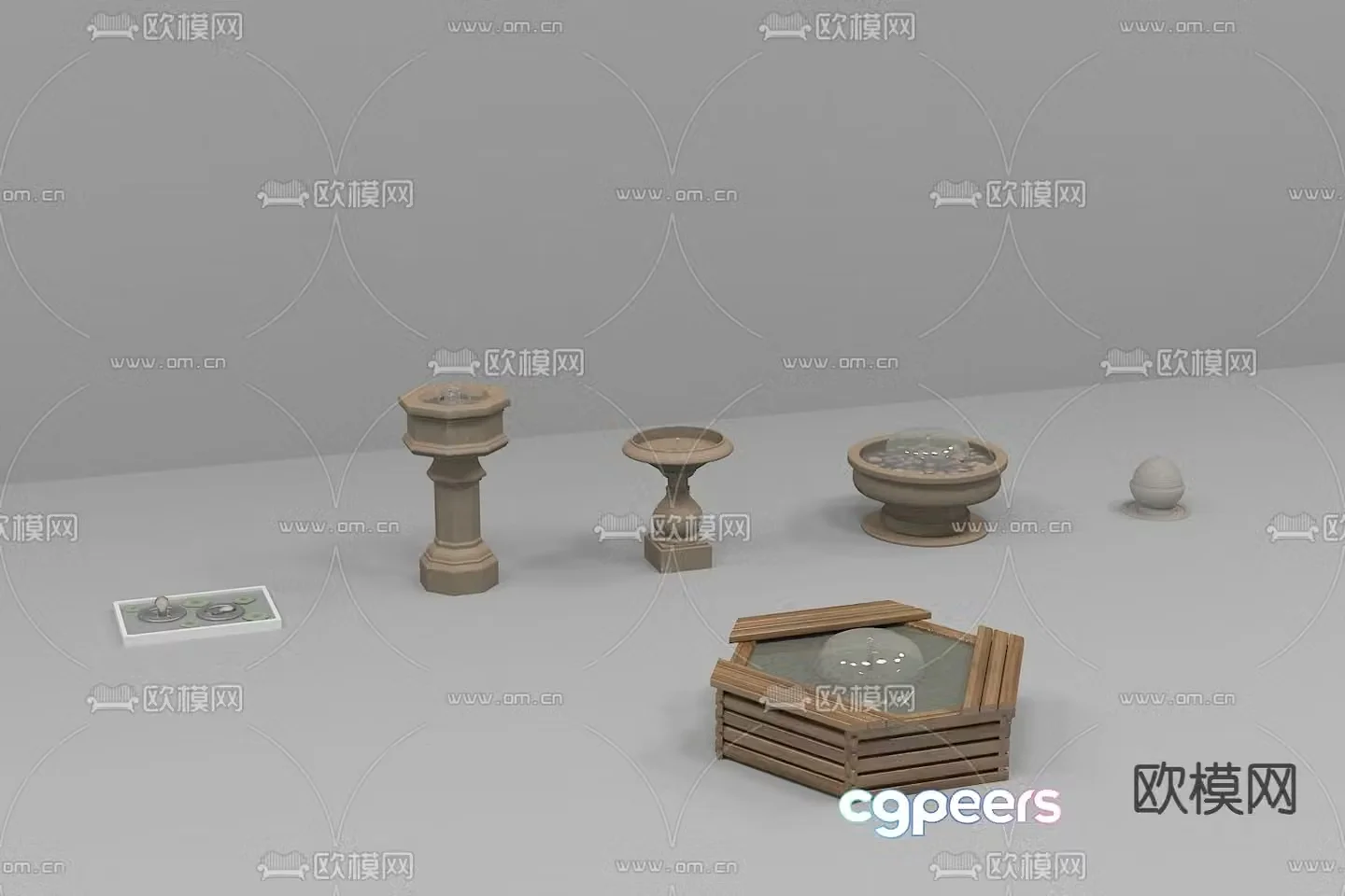 Stone fountain wooden fountain landscape fountain 3D model