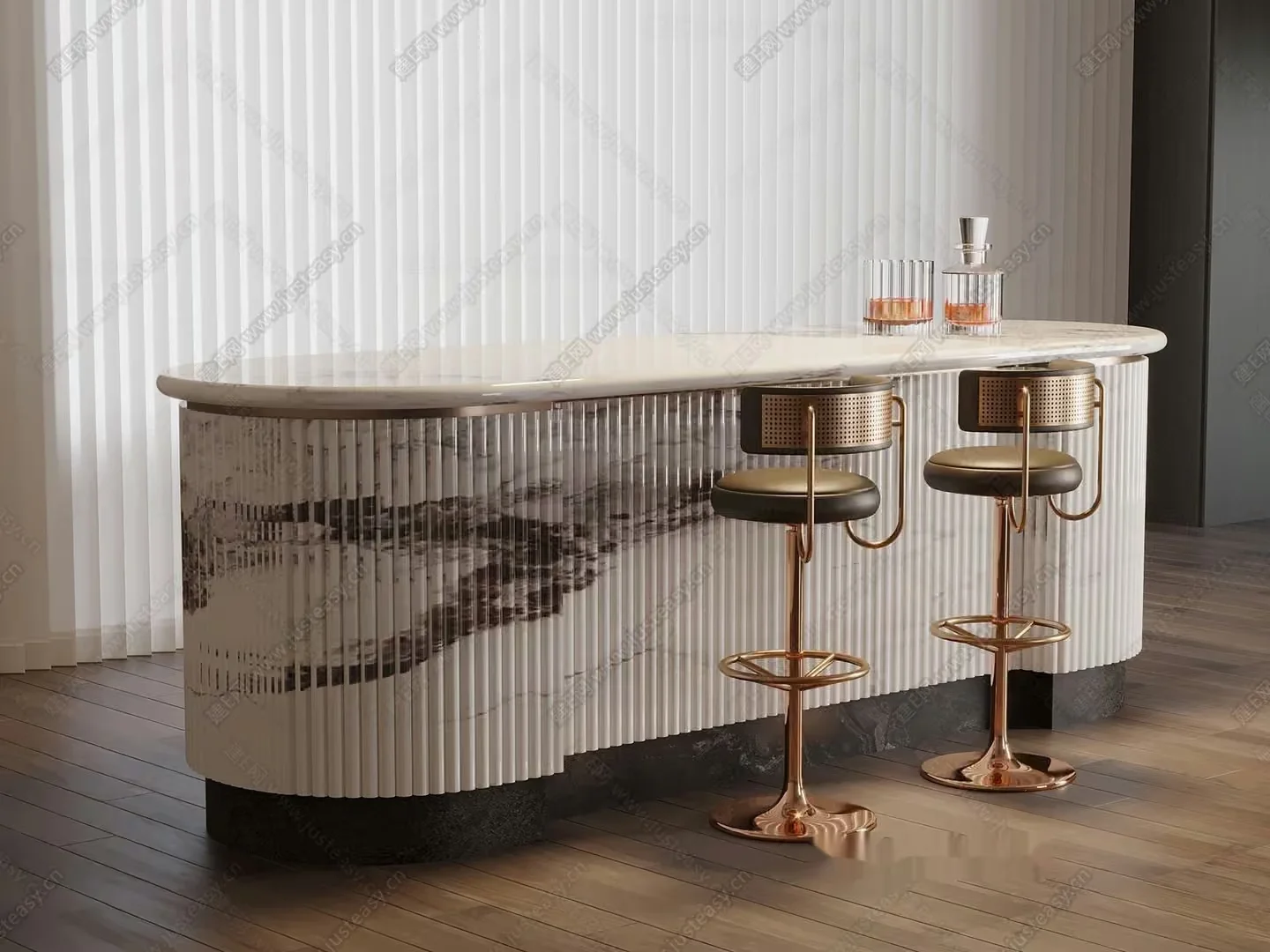 A Modern Bar With Stools 3D Model – 5389 – VRAY Render