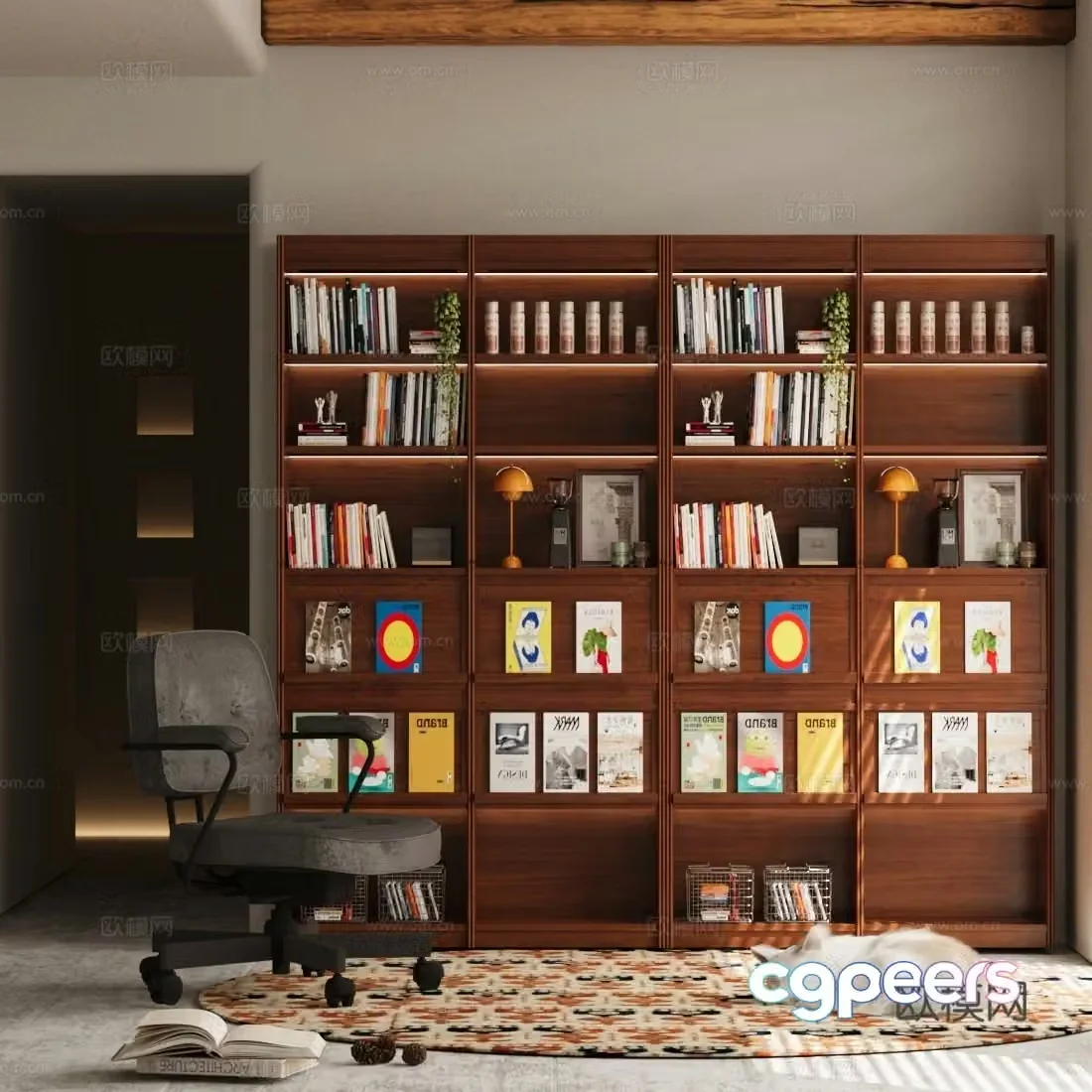 Middle-aged bookcase Floor-standing bookcase Leisure chair Single chair 3D model