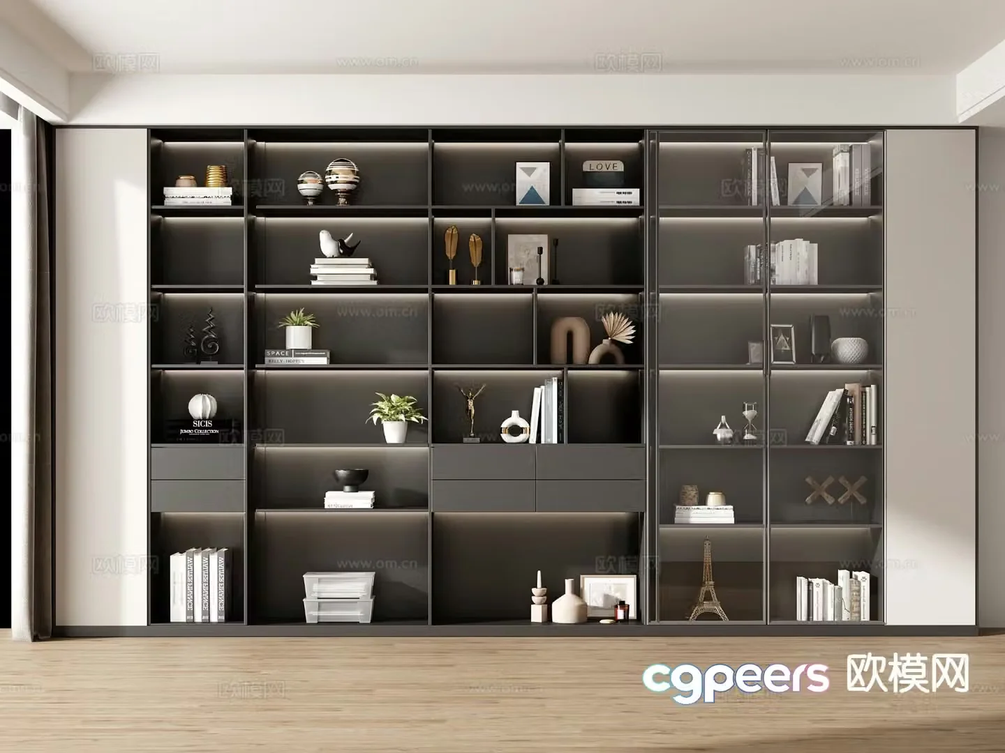 Modern bookcase display cabinet 3d model