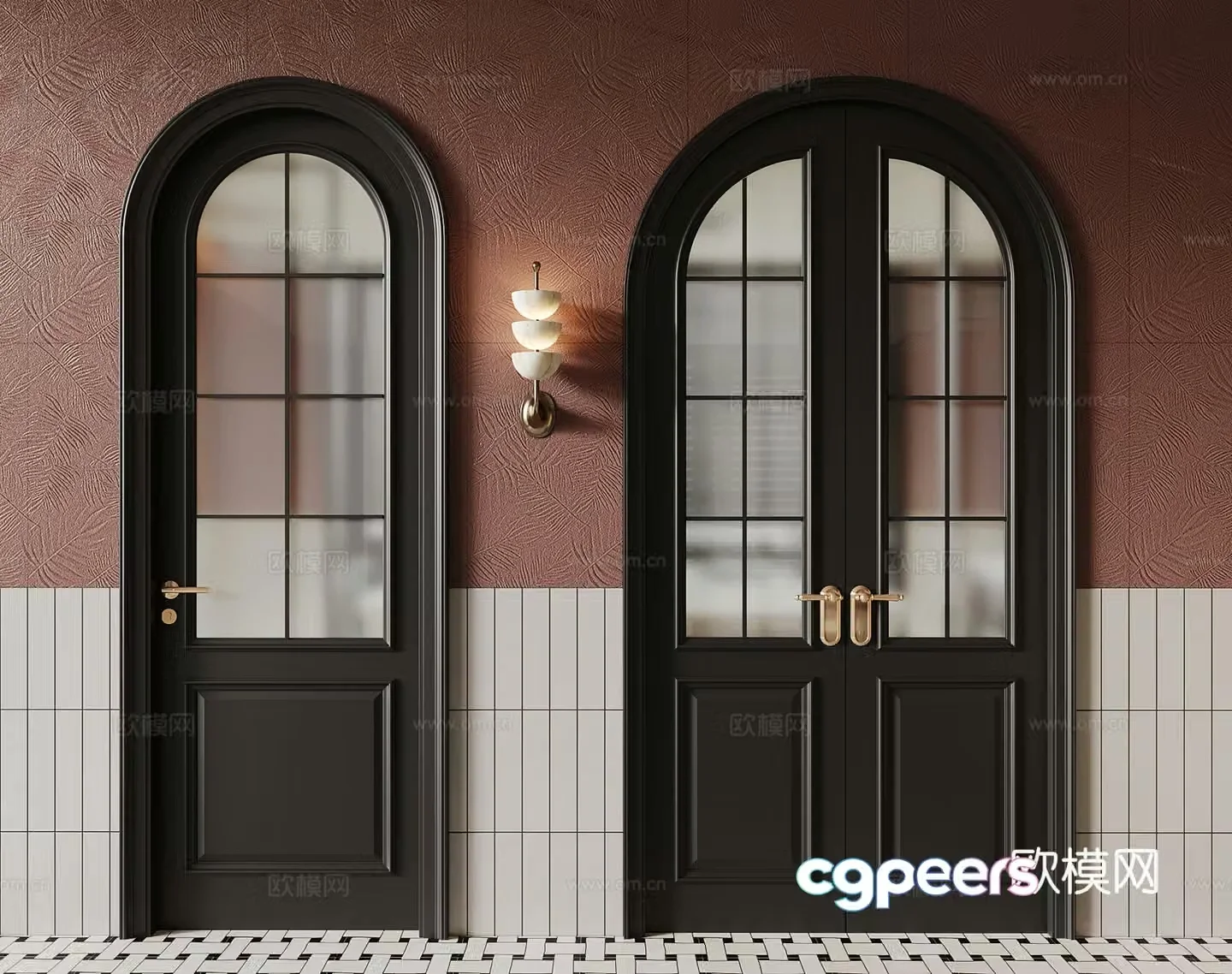 French double-opening door Single-opening door Indoor door Glass door 3D model