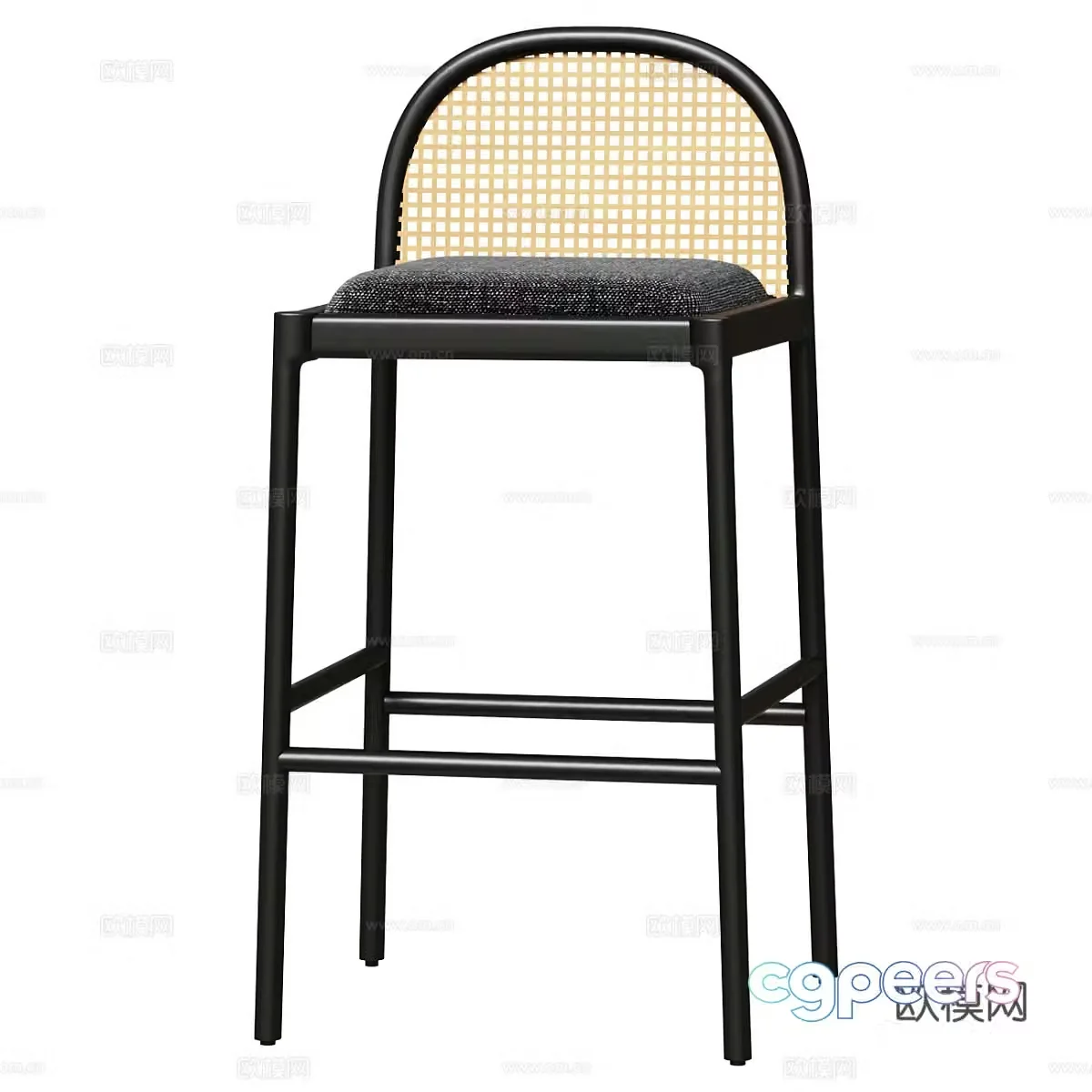 New Chinese rattan wooden bar chair 3D model