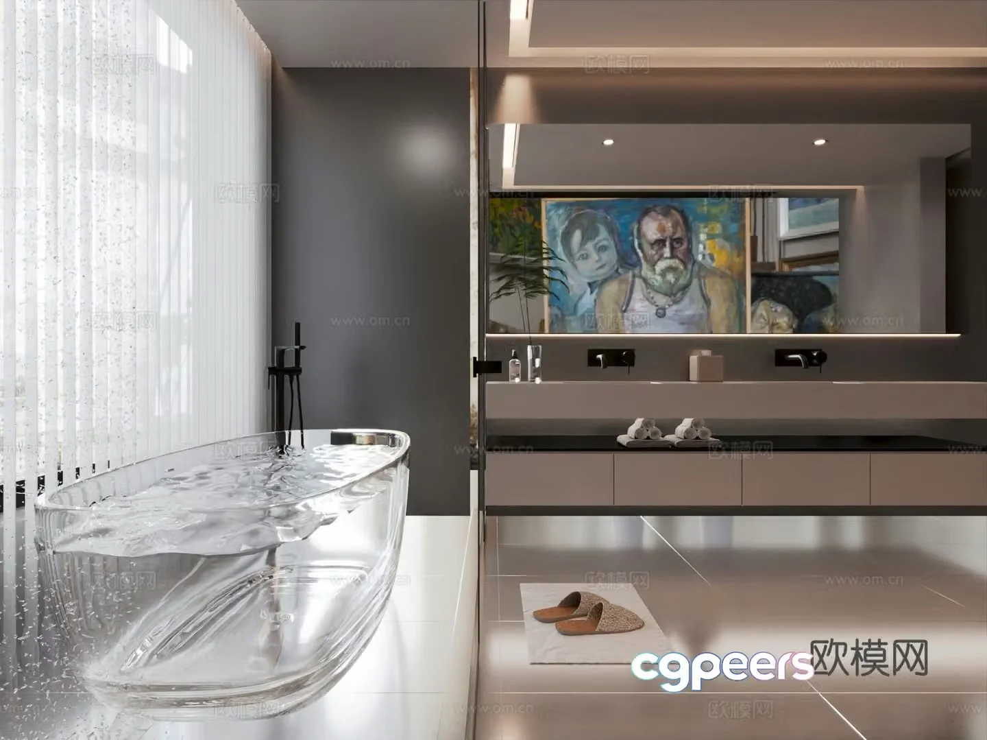 Modern bathroom bathroom cabinet bathtub 3d model