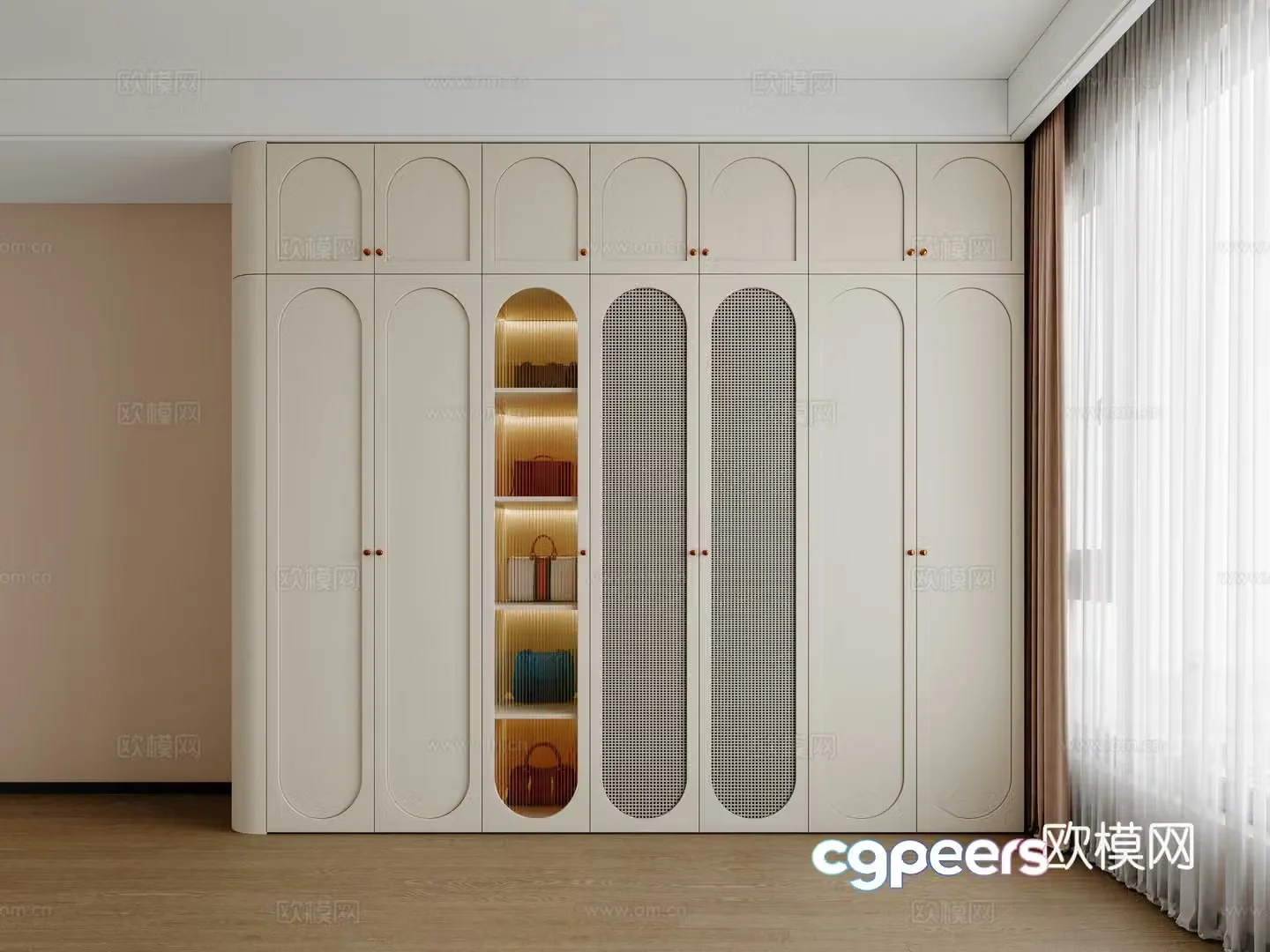 Cream Wardrobe Master Bedroom Wardrobe Bedroom Wardrobe Finished Wardrobe Customized Wardrobe Modern Wardrobe 3D Model