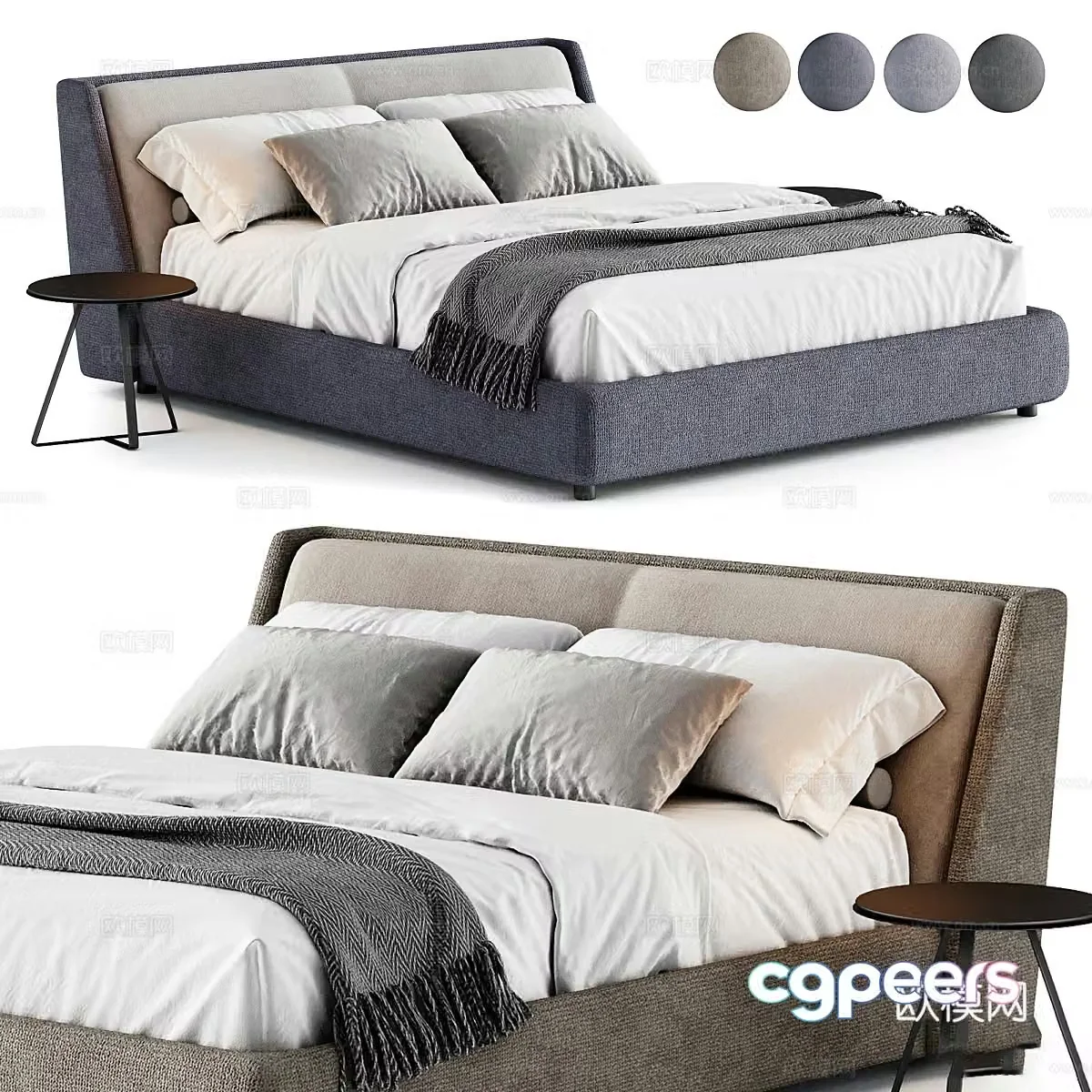 Modern Italian fabric double bed 3D model