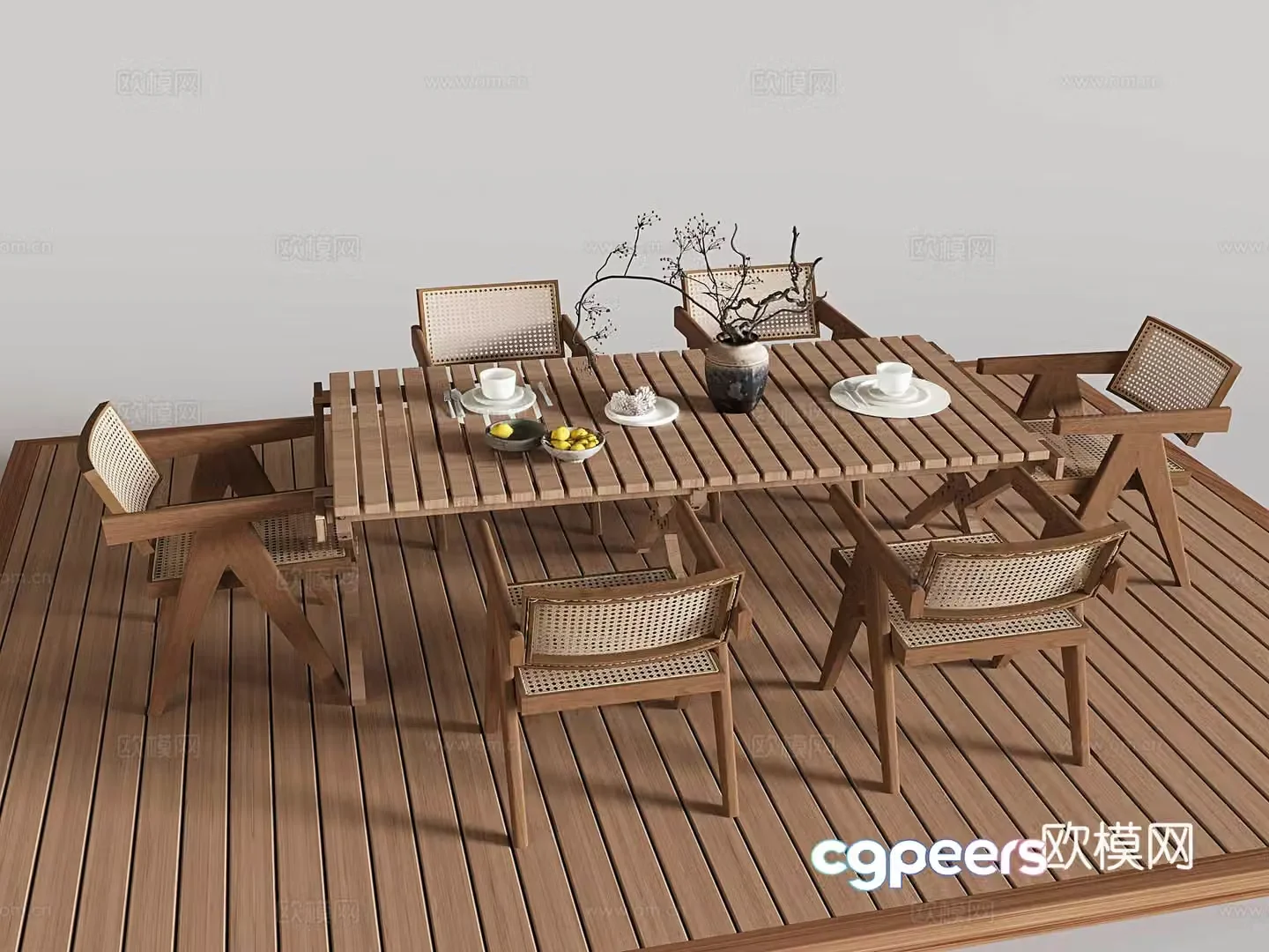 Rattan solid wood tables and chairs leisure tables and chairs outdoor tables and chairs 3D model