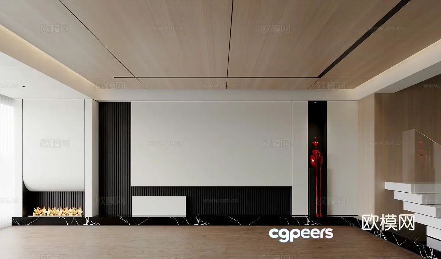 Modern TV background wall fireplace decoration 3d model