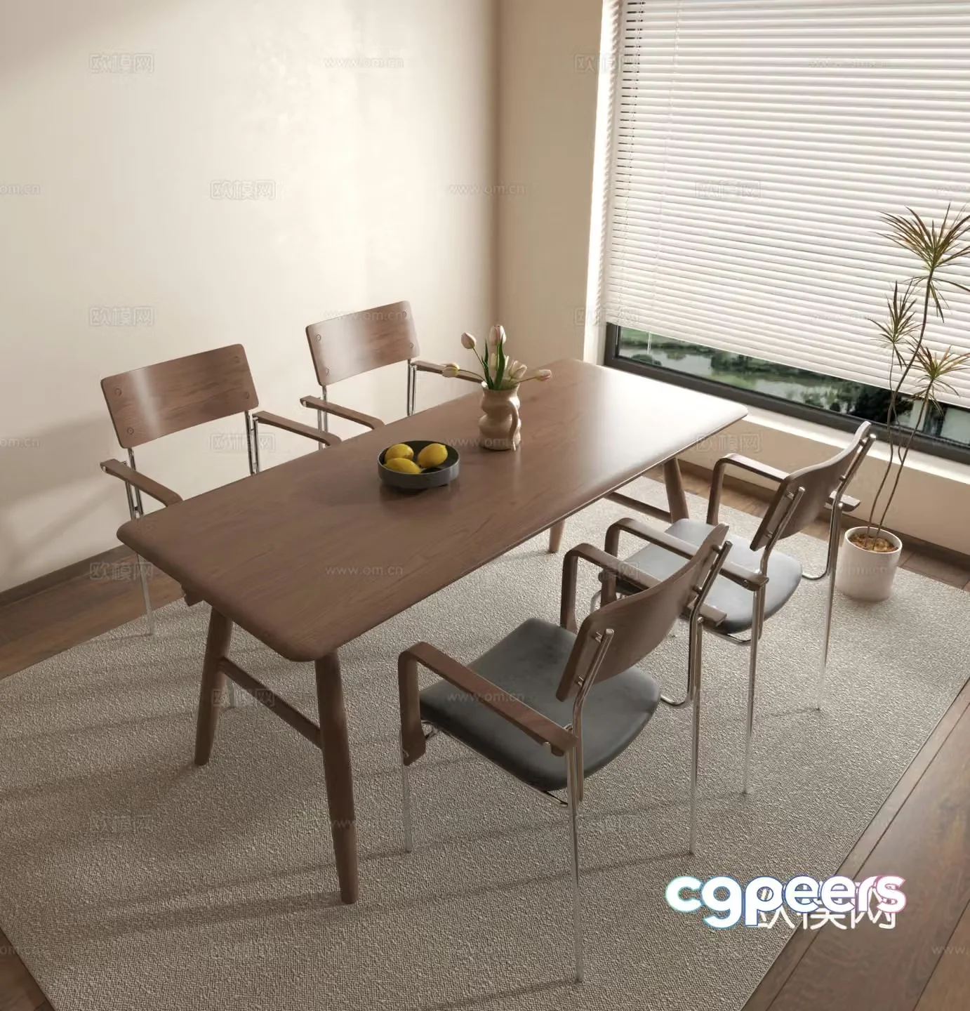 Modern dining table medieval dining table wabi-sabi dining table dining table chair 3d model