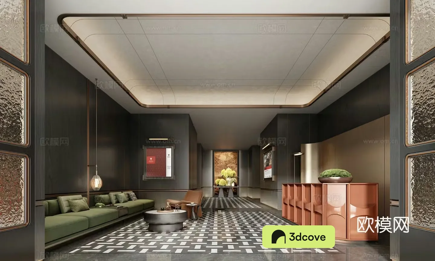 Modern hotel lobby Hotel reception hall Hotel space Front desk