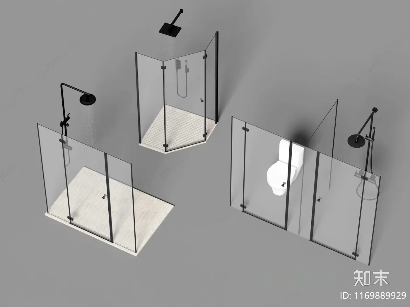A Bathroom Shower With Glass Walls 3D Model – 5695 – VRAY Render