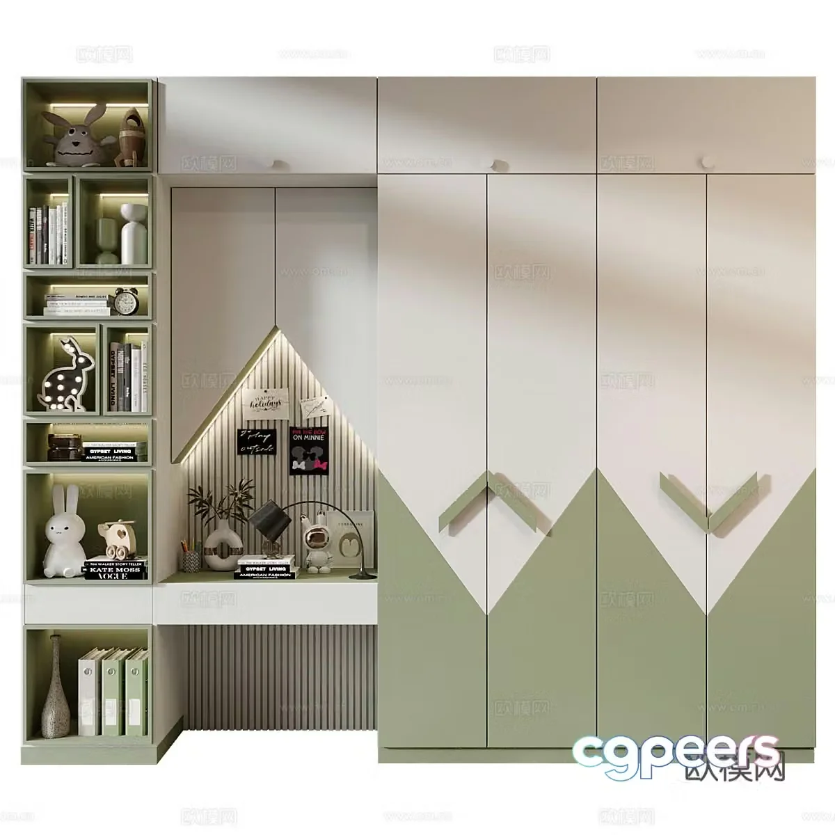 Children’s Wardrobe Children’s Bookcase Combination 3D Model