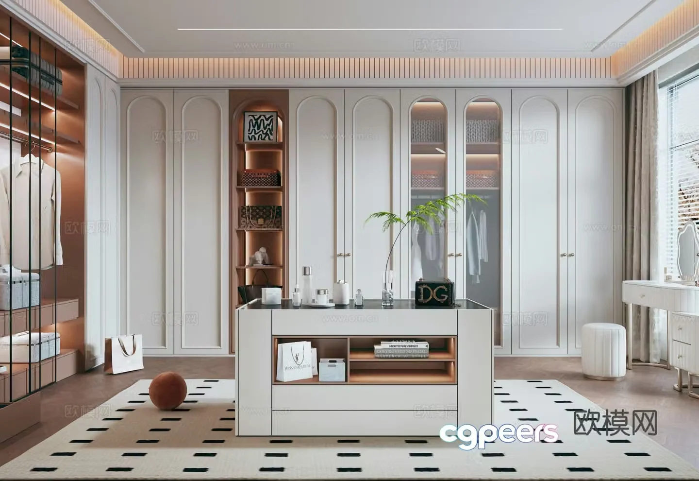 French minimalist cloakroom French wardrobe Island cloakroom Dressing table 3D model