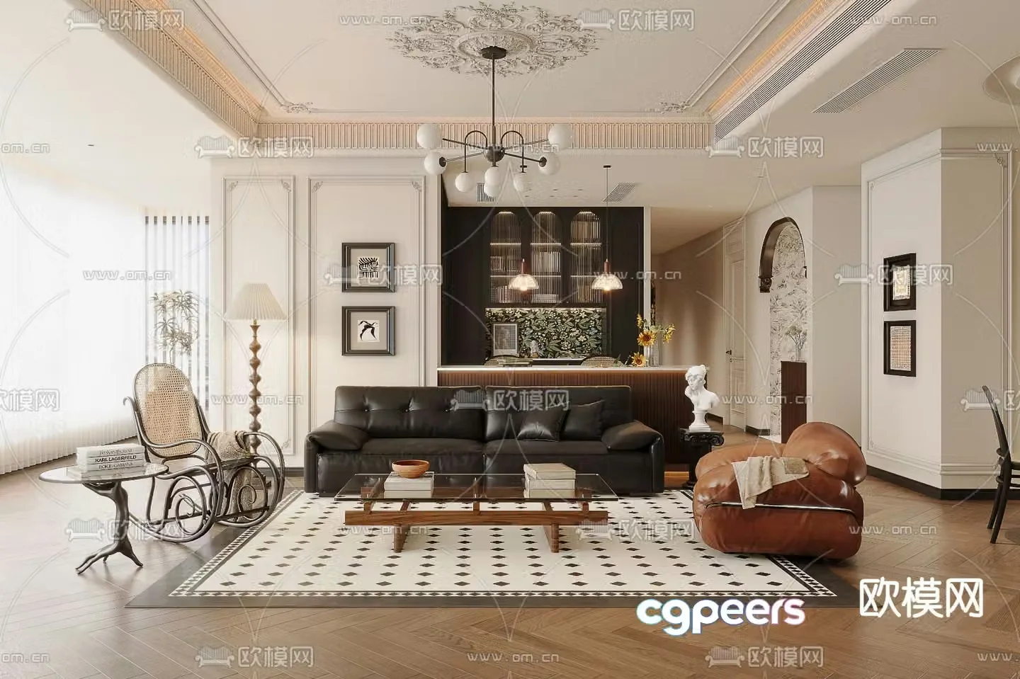 French living and dining room medieval style living and dining room 3D model