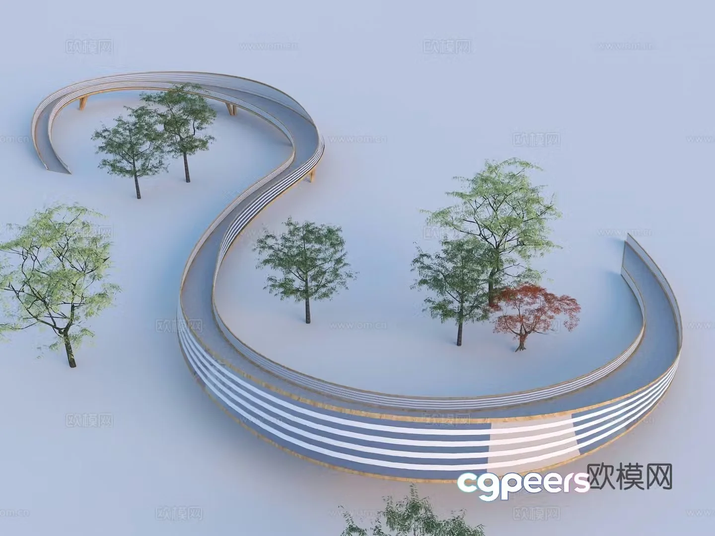 Modern pedestrian overpass Pier Pedestrian landscape bridge Park scenic overpass 3D model