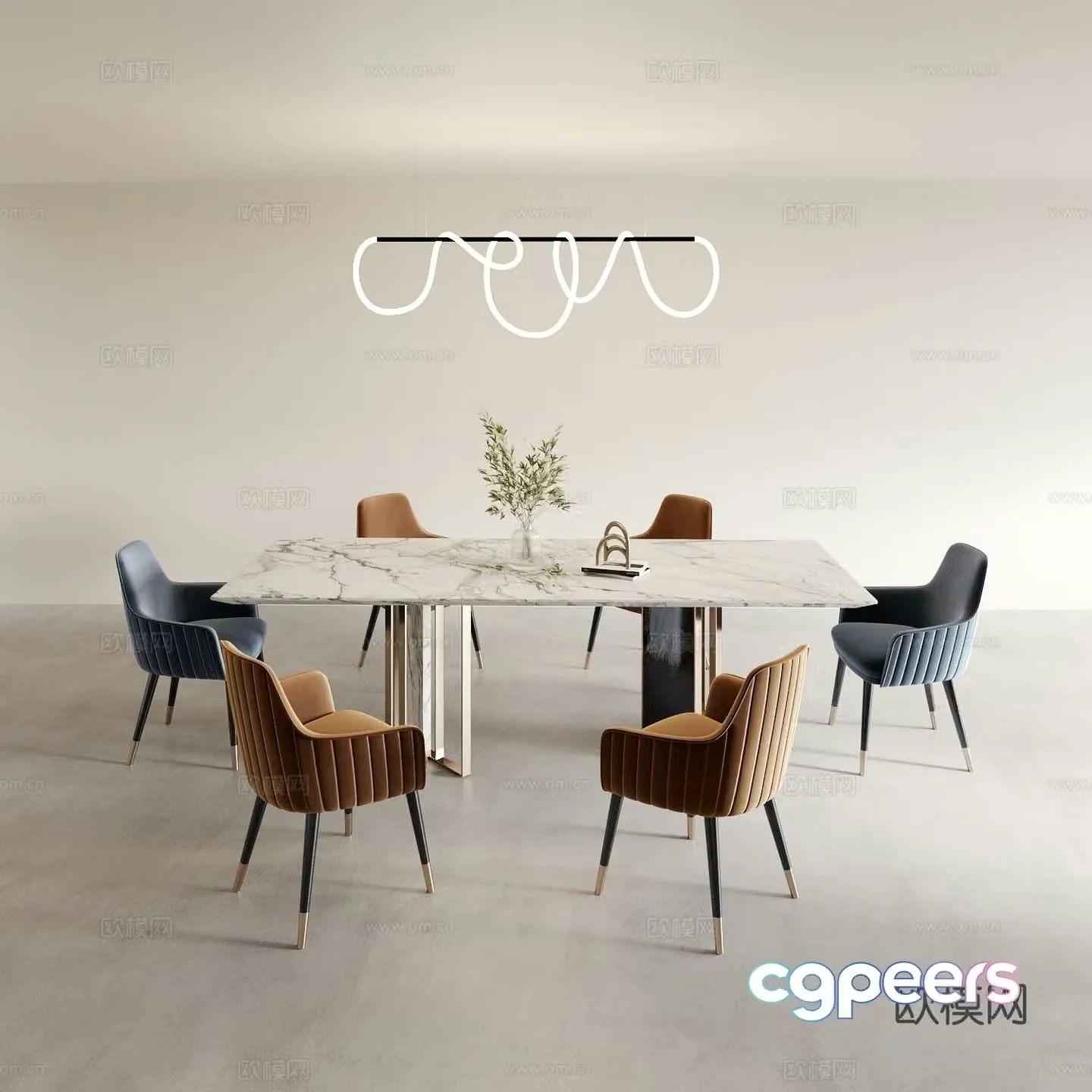 Modern dining table and chairs 3d model