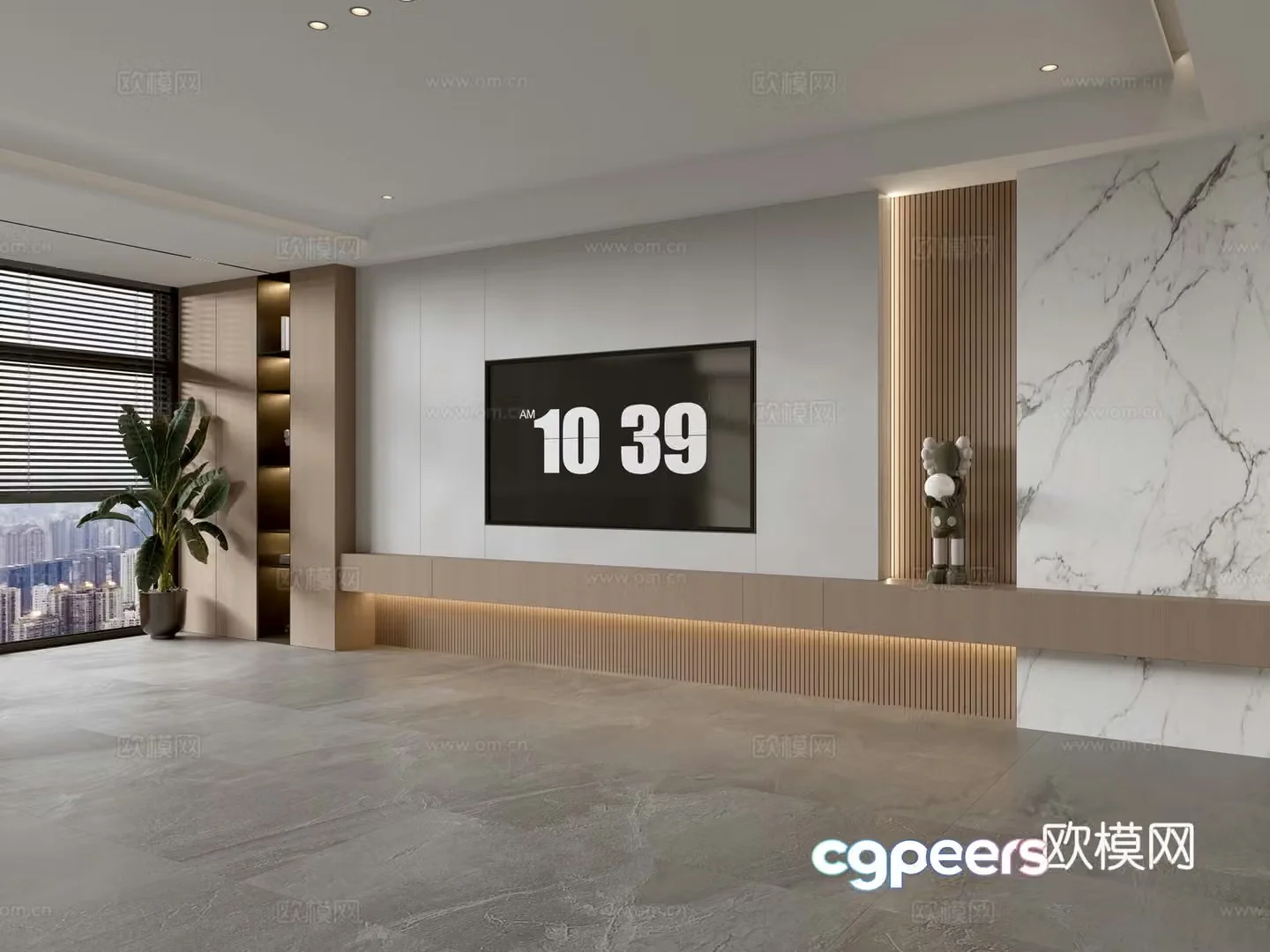 Modern Italian living room light luxury TV background wall full wall TV cabinet marble background wall 3d model