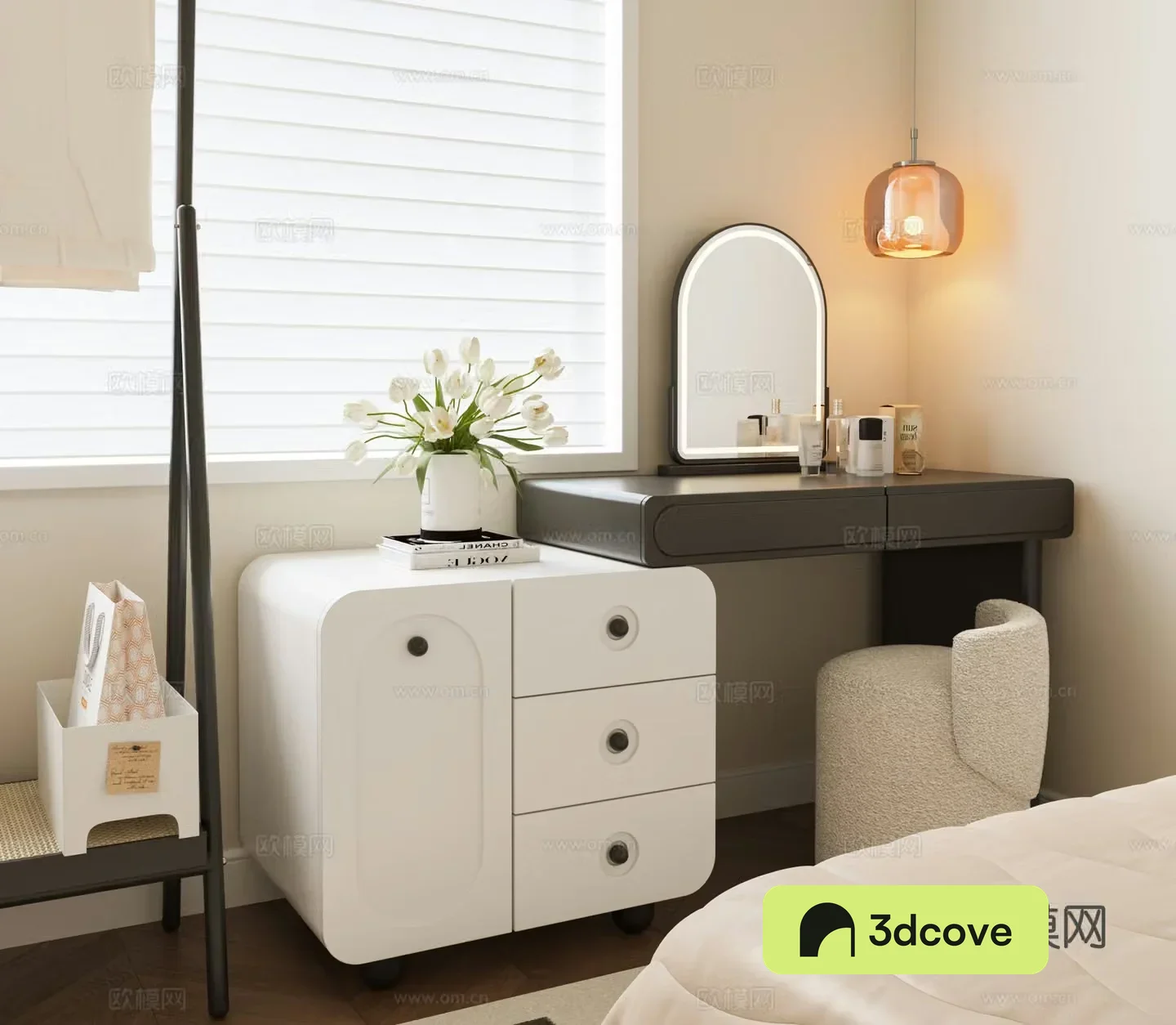 Modern French dressing table Cream style dressing table Modern dressing table French decorative painting Dressing mirror