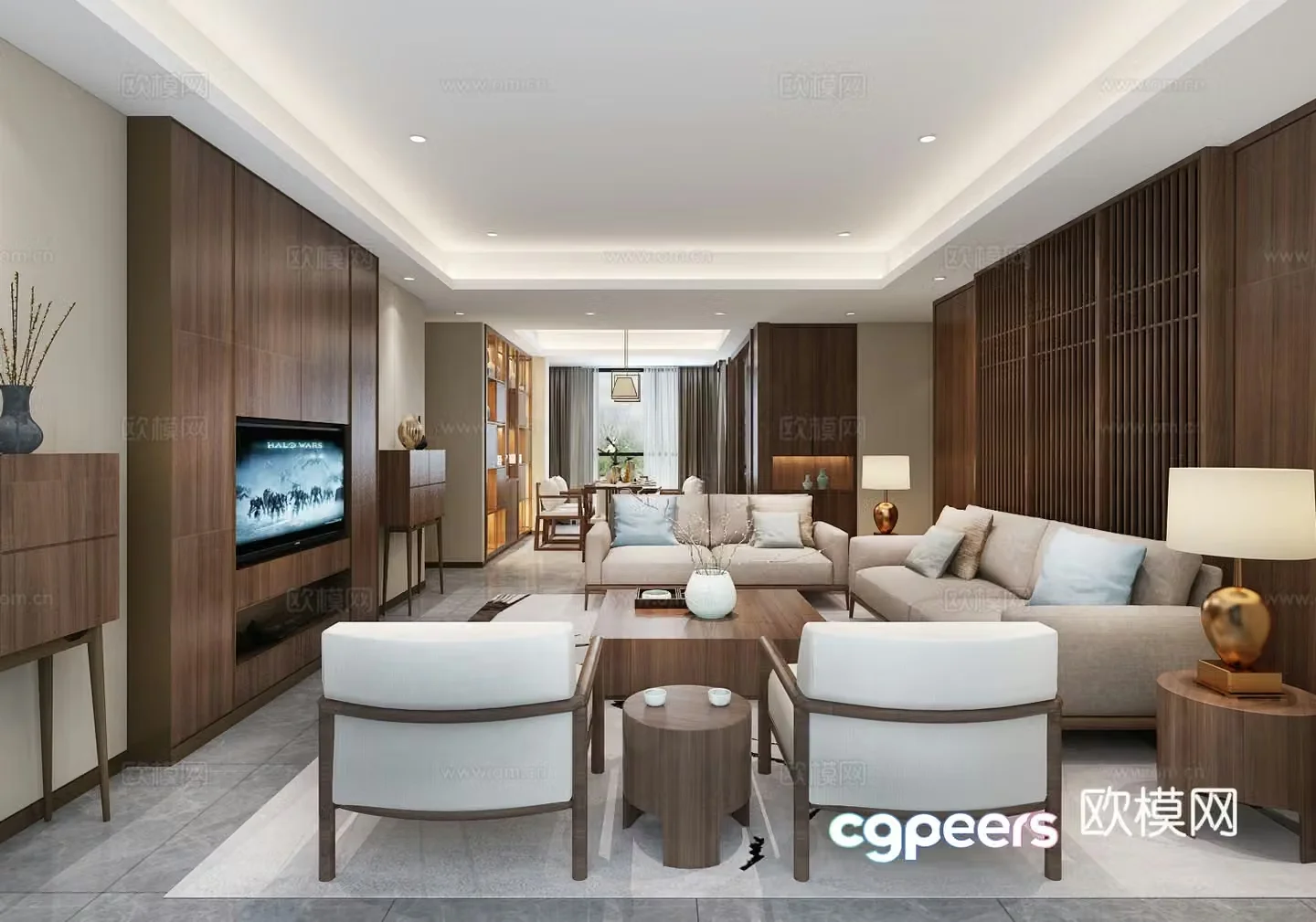New Chinese style living and dining room 3D model