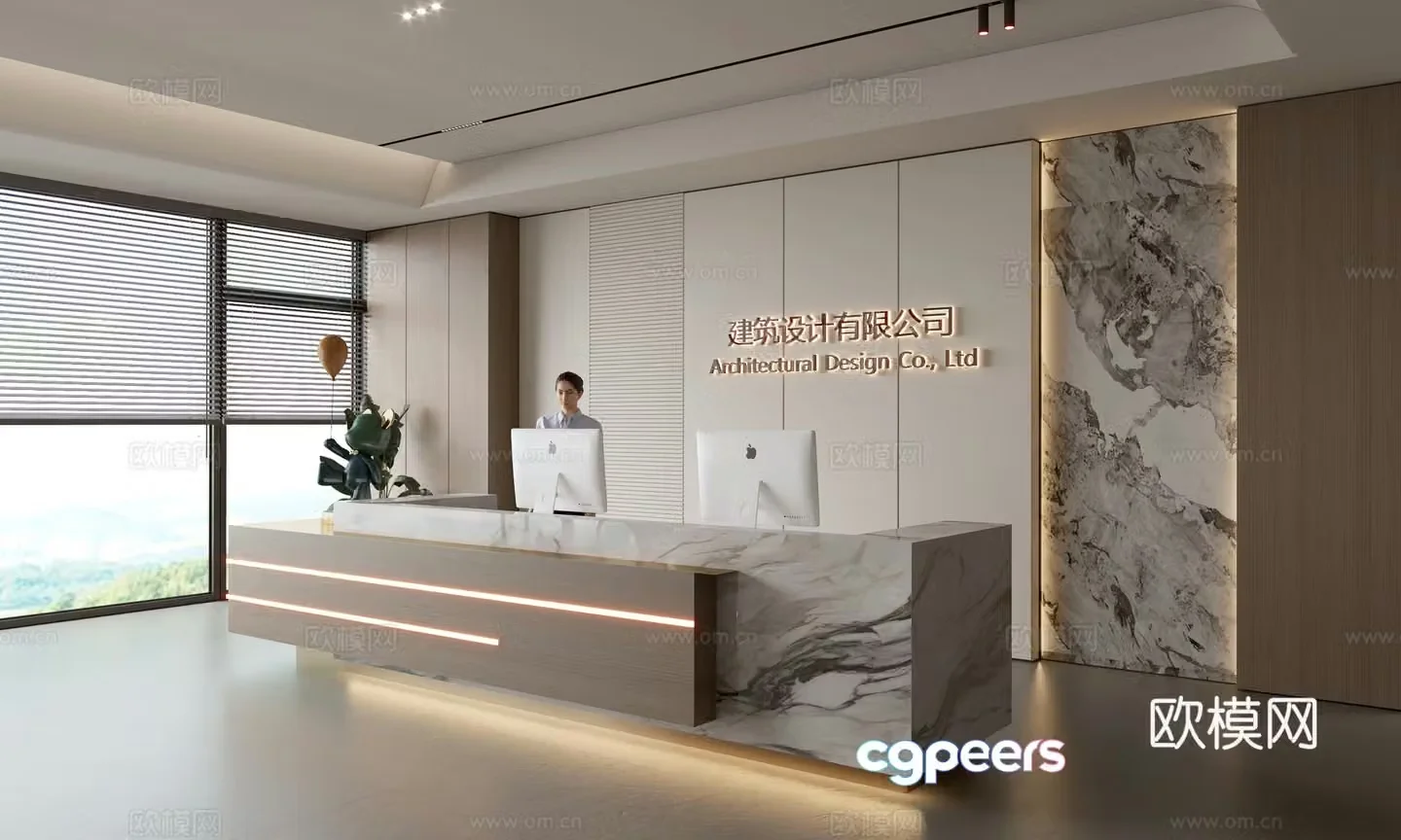 Modern company front desk reception area bar reception desk service desk company front desk background 3D model