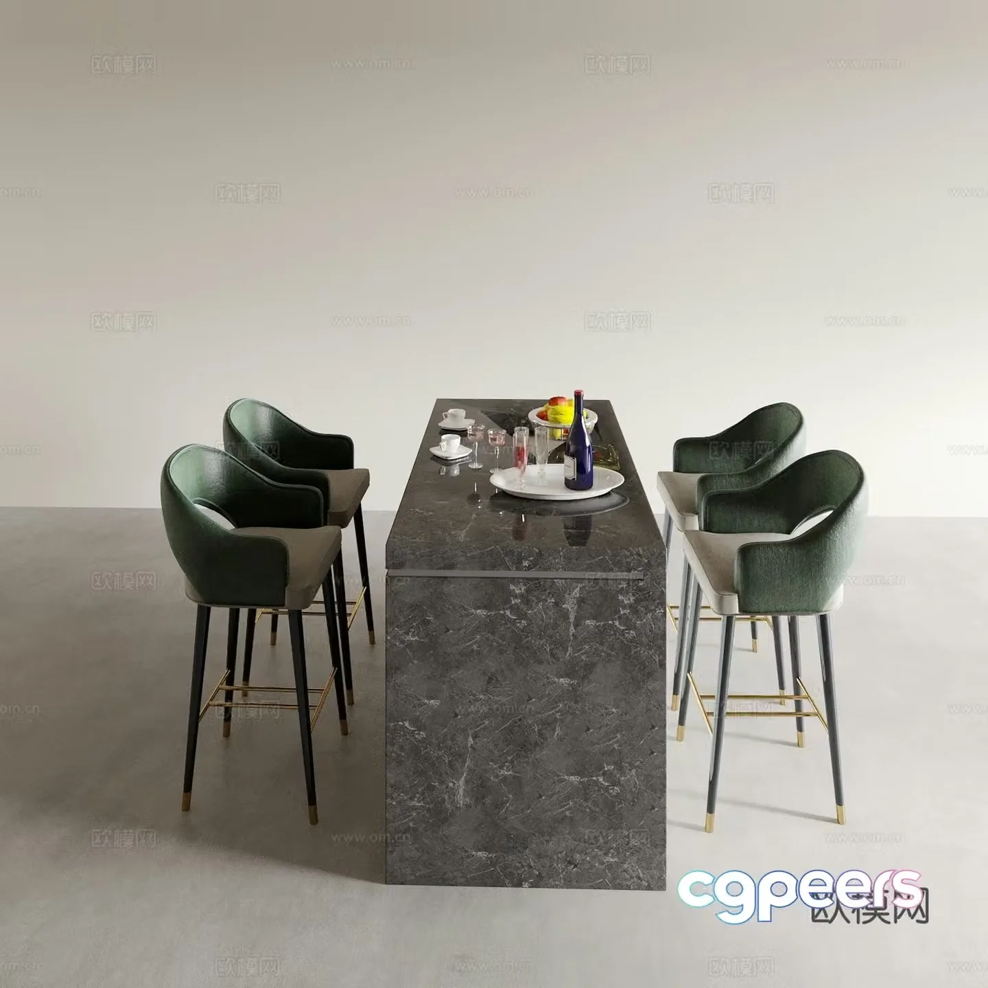 Modern bar counter bar chair island island 3d model