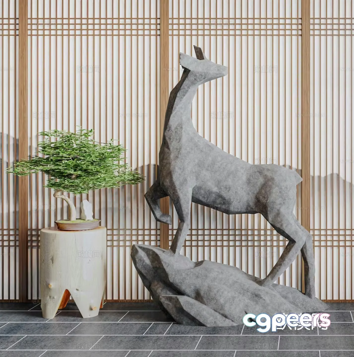 New Chinese style deer sculpture ornament 3D model
