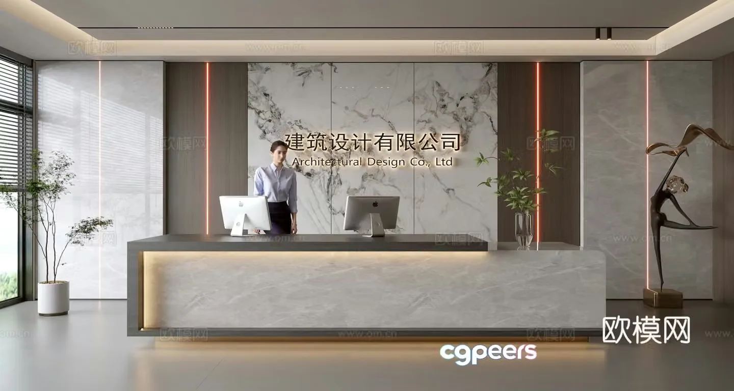 Modern company front desk reception area bar reception desk service desk company front desk background 3D model
