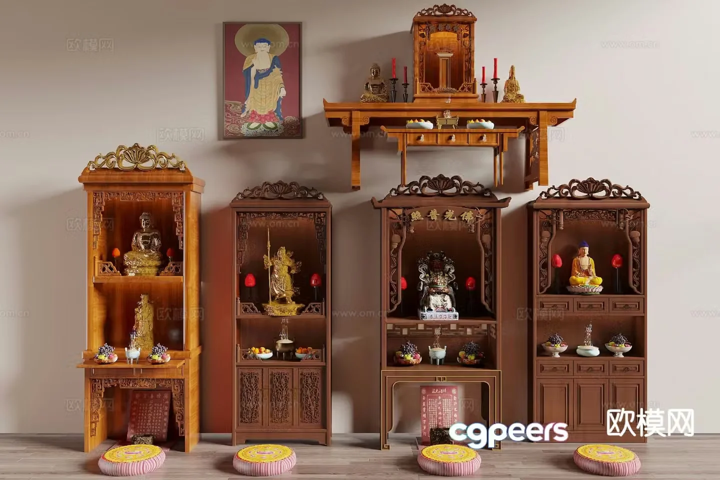 Chinese Buddhist niche cabinet ancestral hall cabinet shrine 3D model
