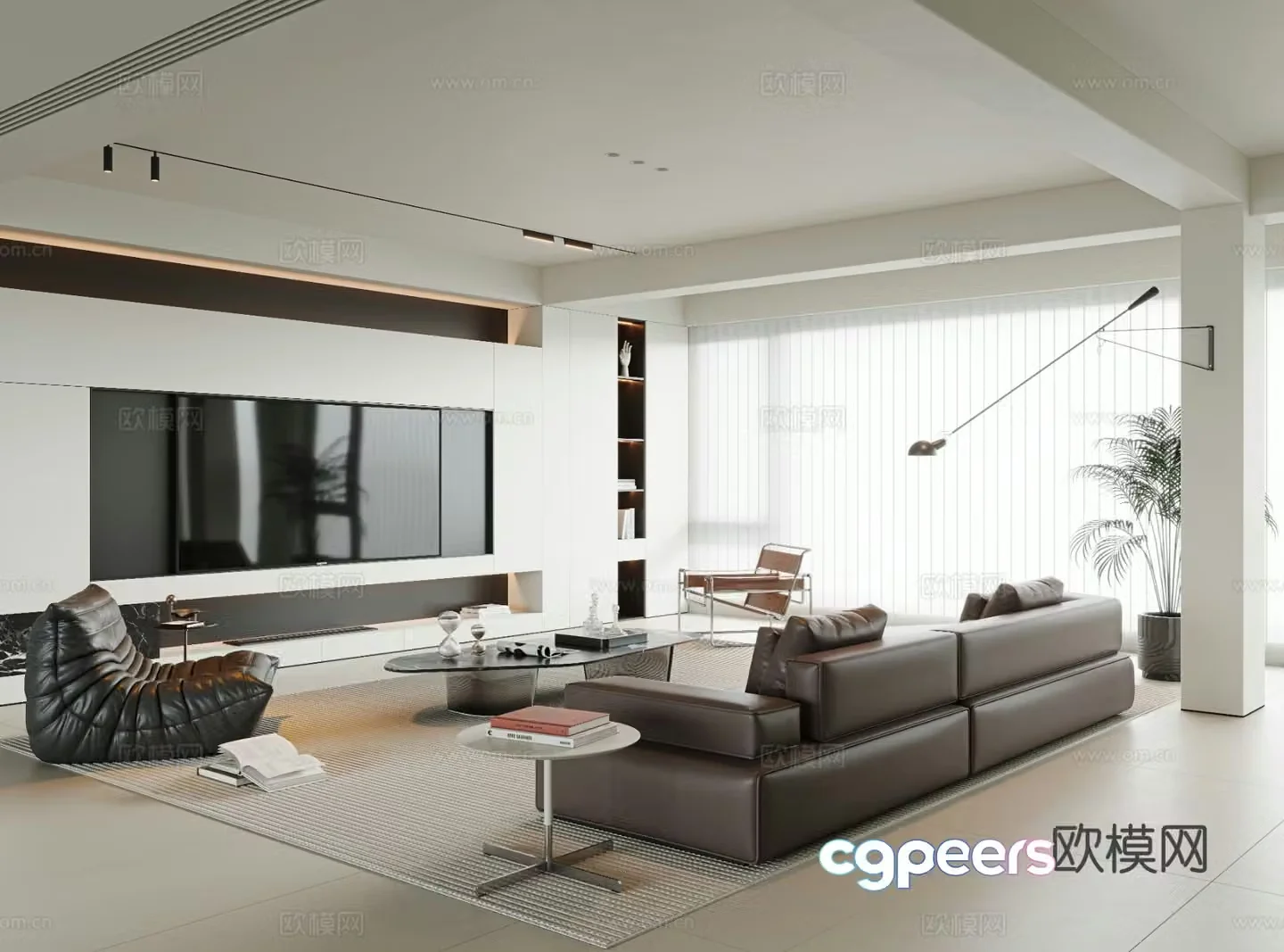 Italian style living room large flat floor living room 3D model
